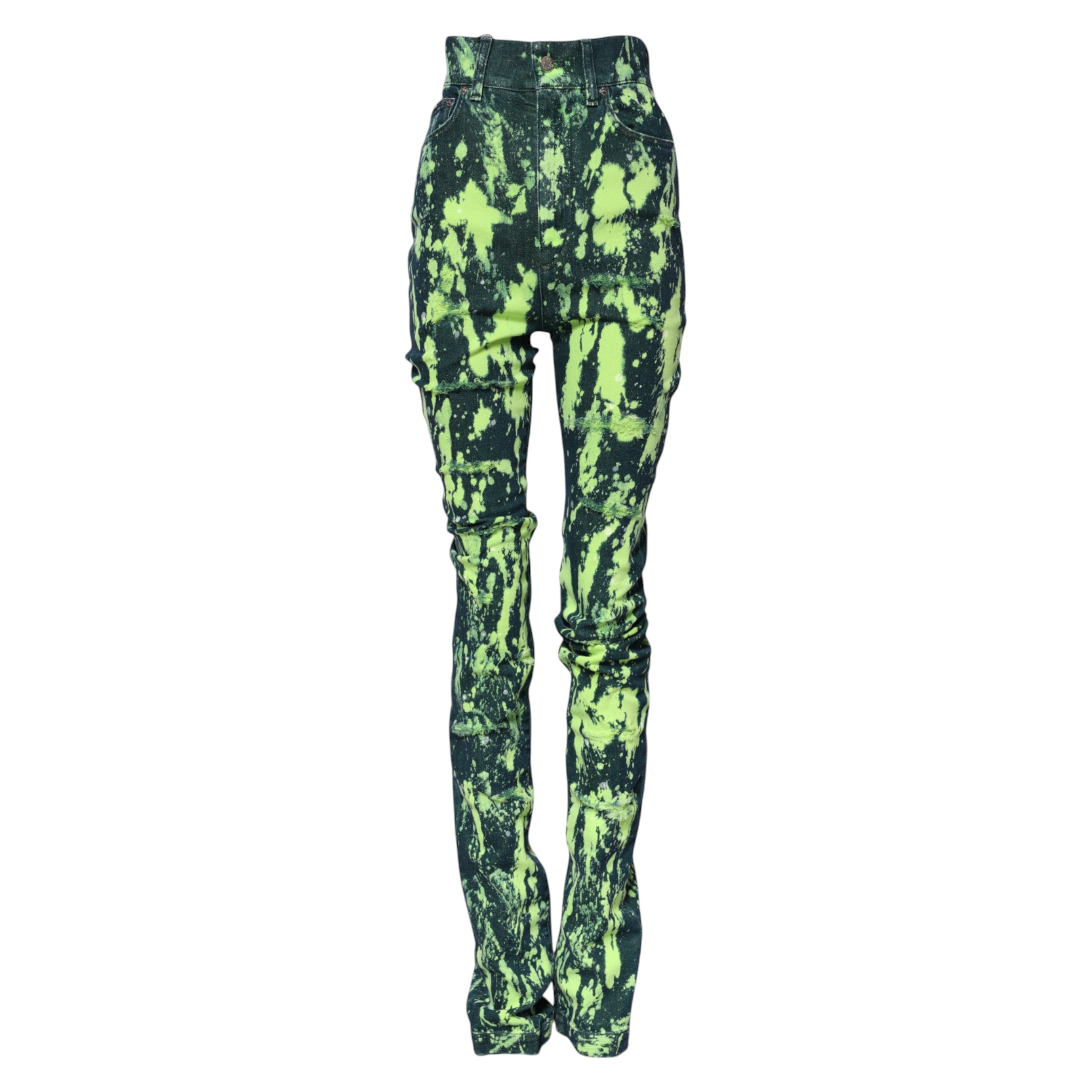 Dolce & Gabbana Green Color Splash High Waist Denim Jeans Dolce & Gabbana