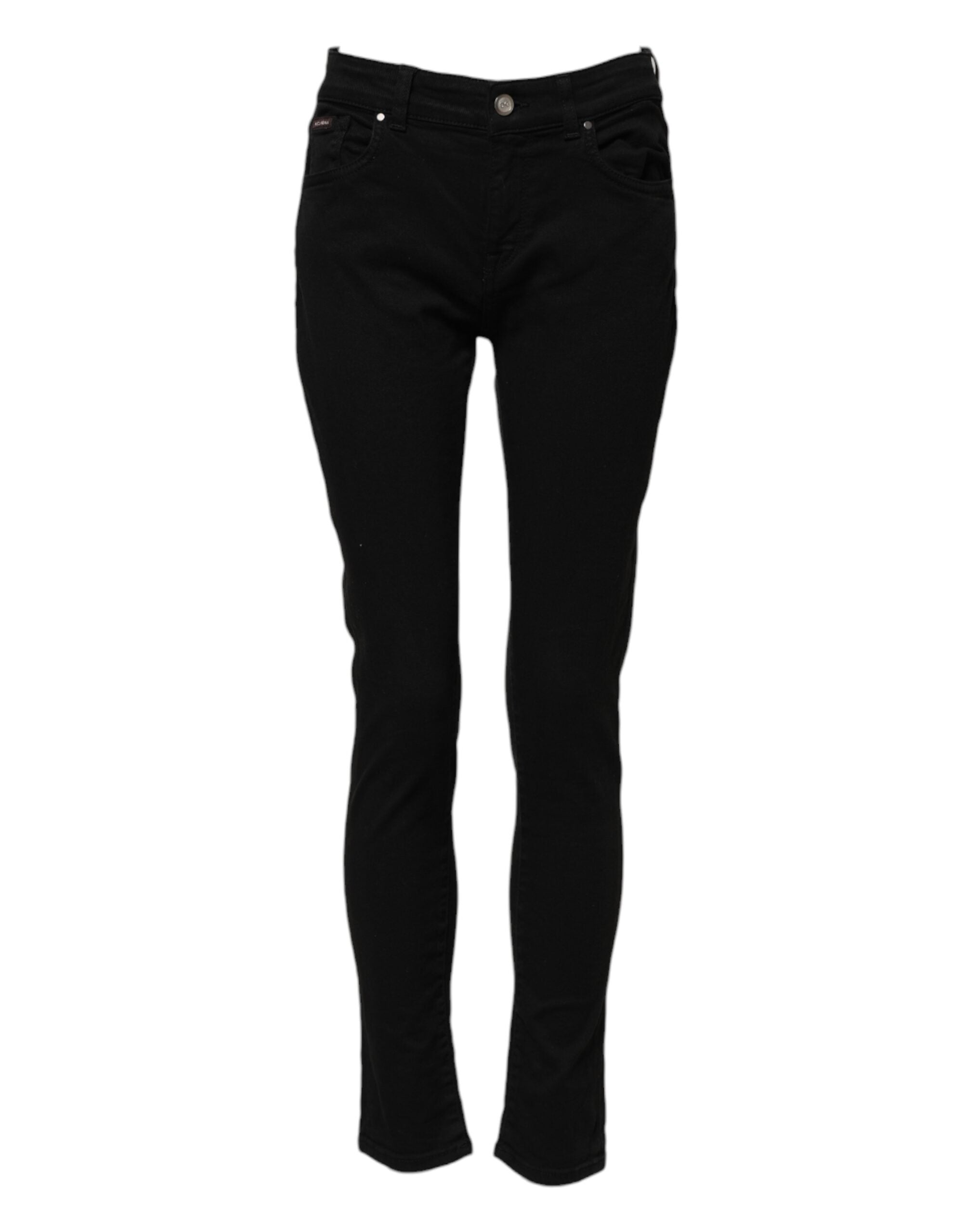 Dolce & Gabbana Black Cotton Logo Skinny Mid Waist Denim Jeans Dolce & Gabbana