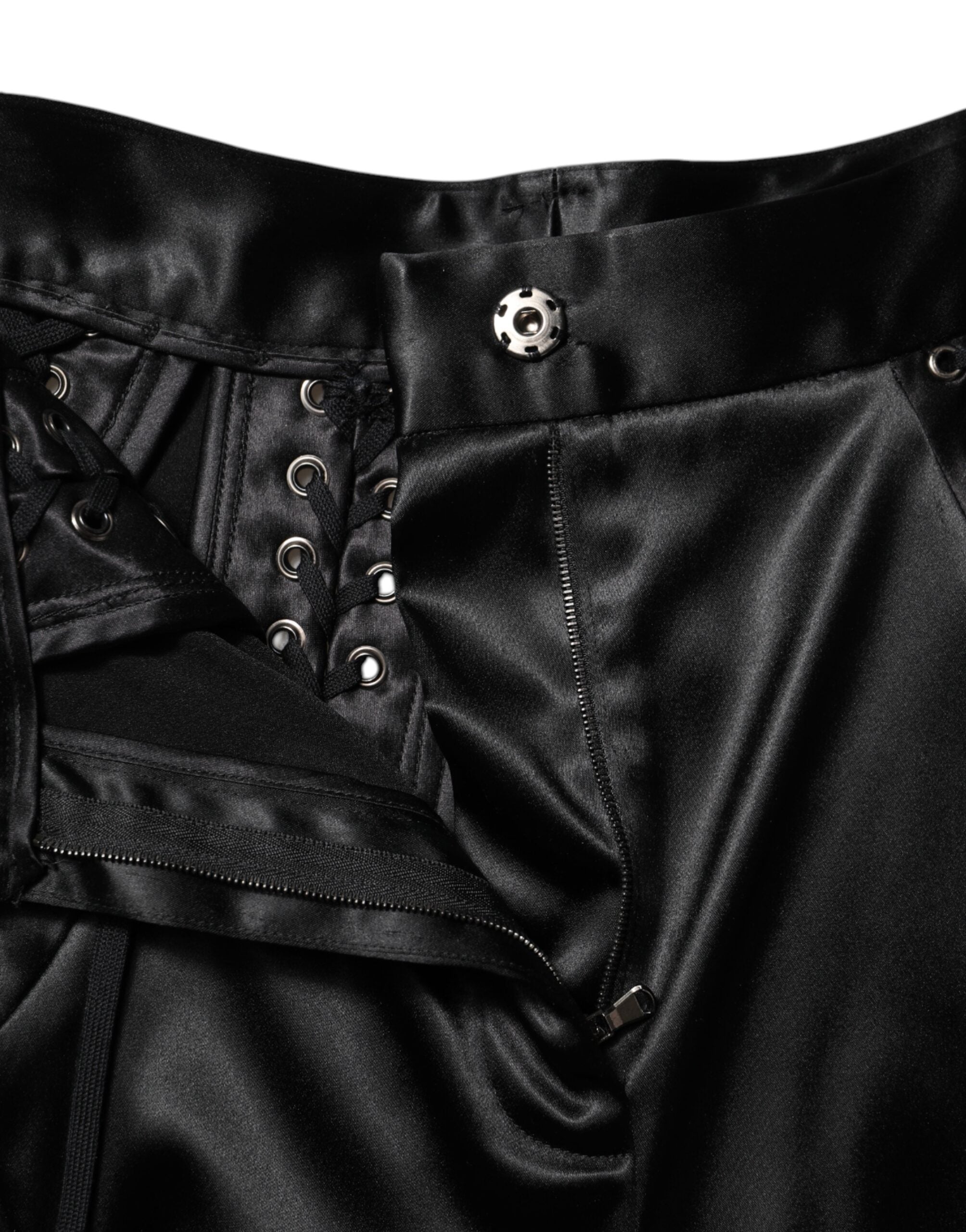 Dolce & Gabbana Black Lace Details High Waist Skinny Pants Dolce & Gabbana