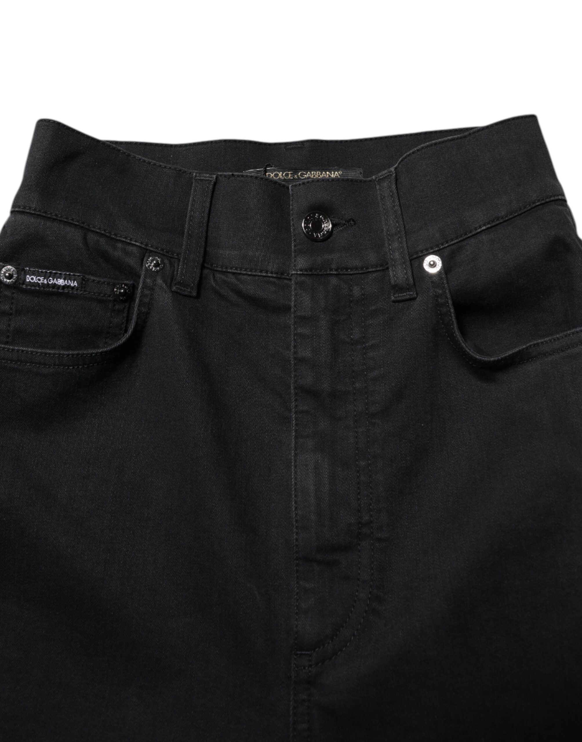 Dolce & Gabbana Black Cotton High Waist Skinny Denim Jeans Dolce & Gabbana