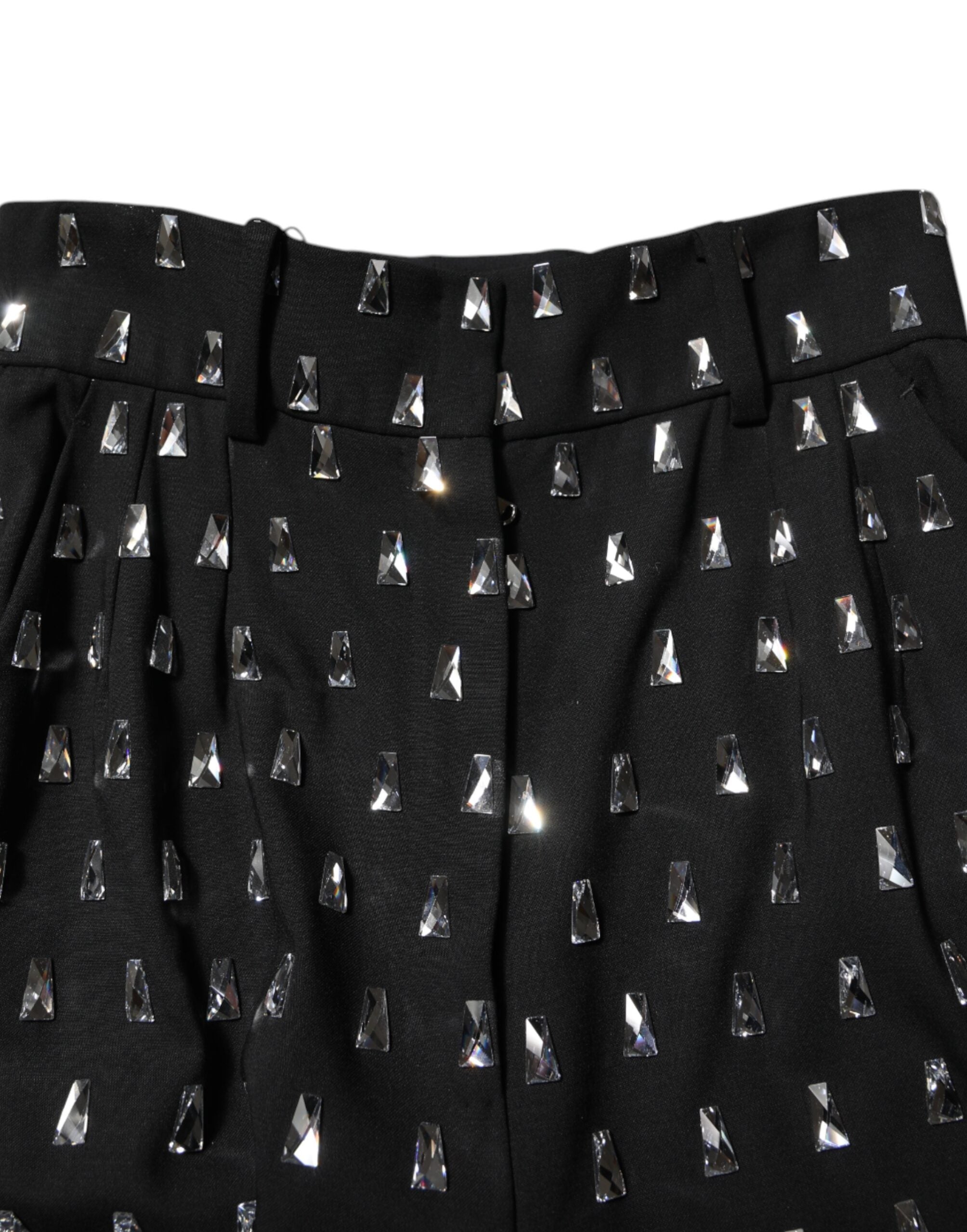 Dolce & Gabbana Black Crystal Embellished Wide Leg Pants Dolce & Gabbana