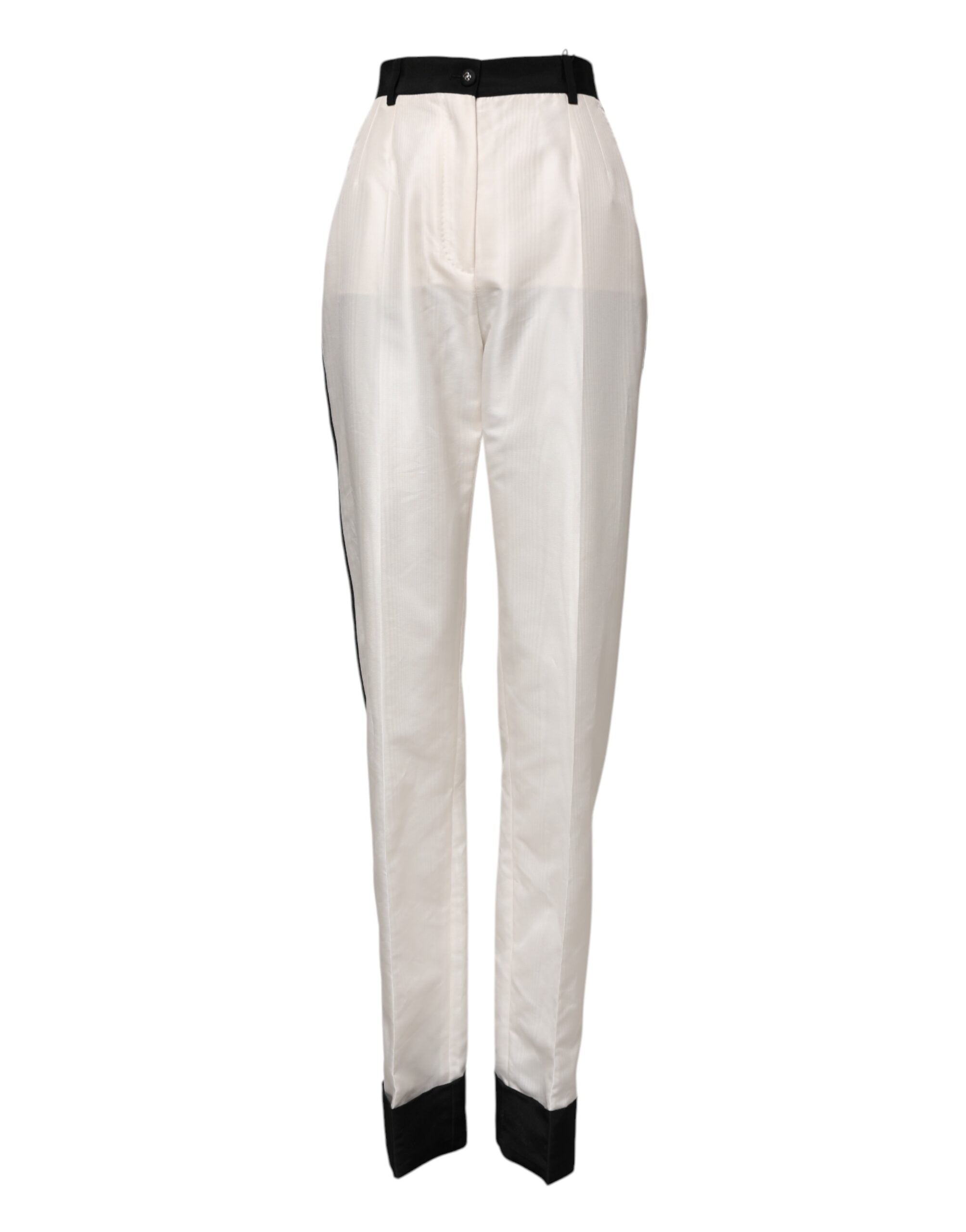 Dolce & Gabbana White High Waist Straight Dress Trouser Pants Dolce & Gabbana