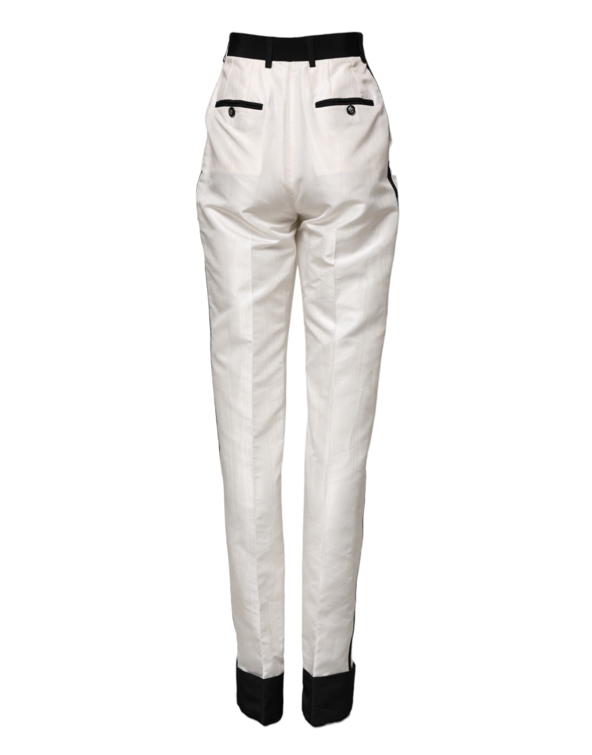 Dolce & Gabbana White High Waist Straight Dress Trouser Pants Dolce & Gabbana