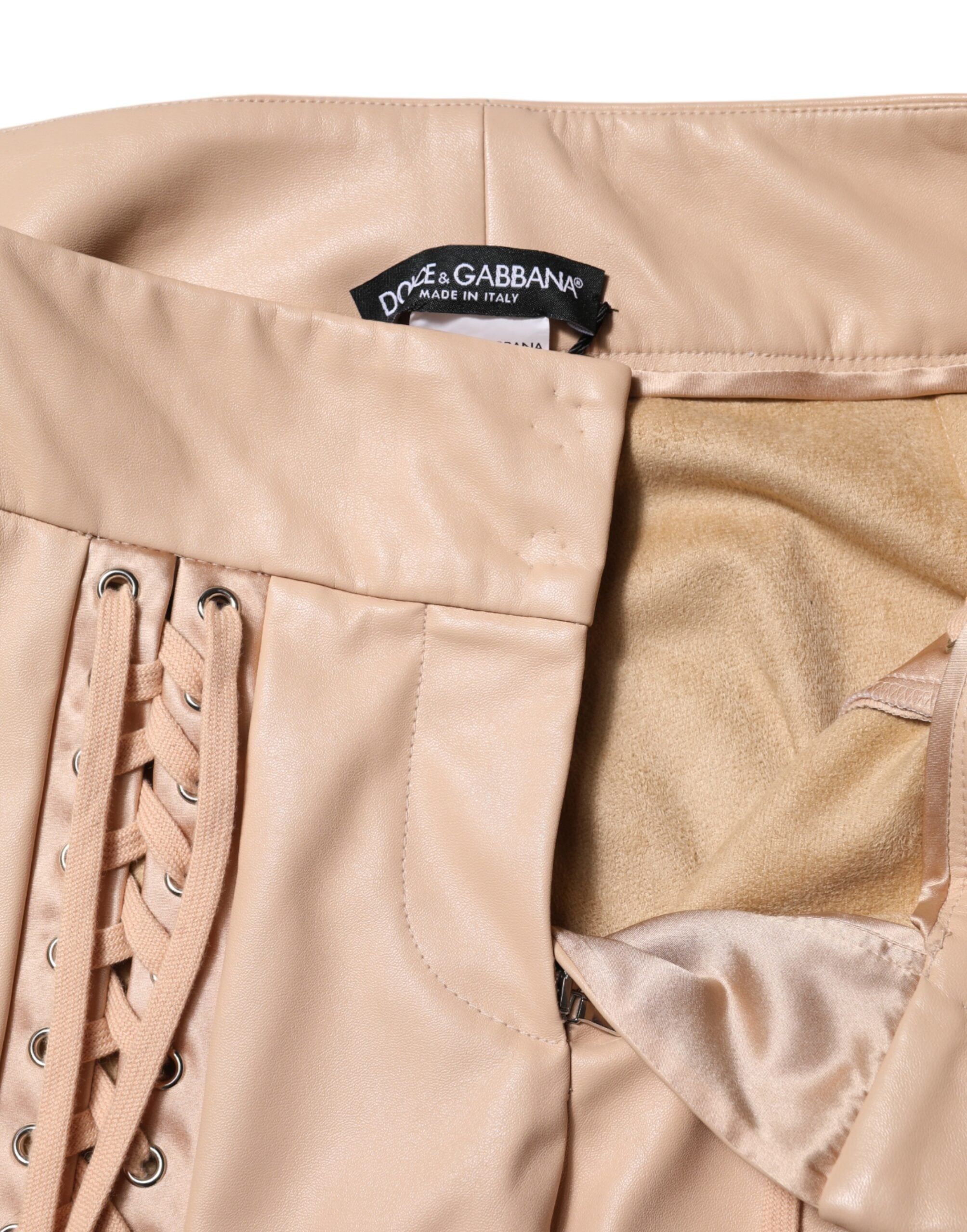 Dolce & Gabbana Beige Lace Details Mid Waist Skinny Pants Dolce & Gabbana
