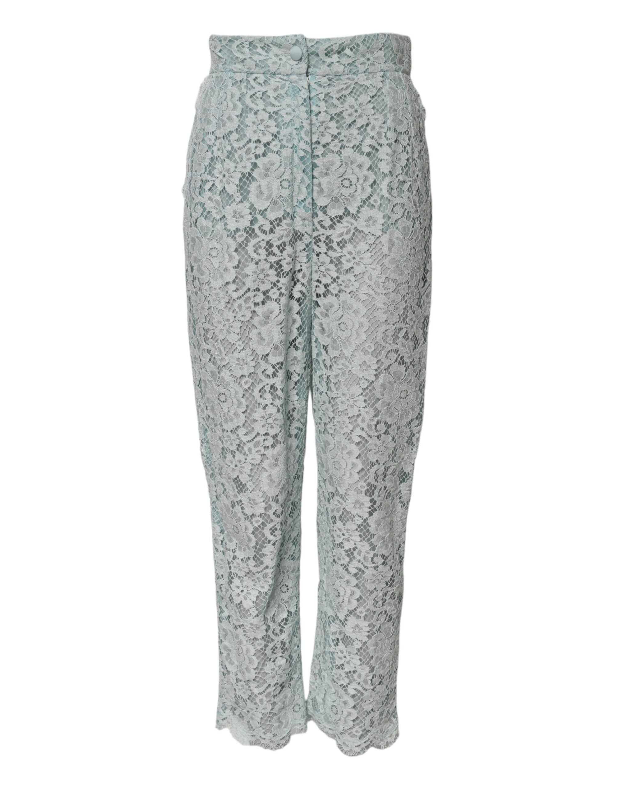 Dolce & Gabbana Mint Green Cotton Floral Lace Trousers Pants Dolce & Gabbana