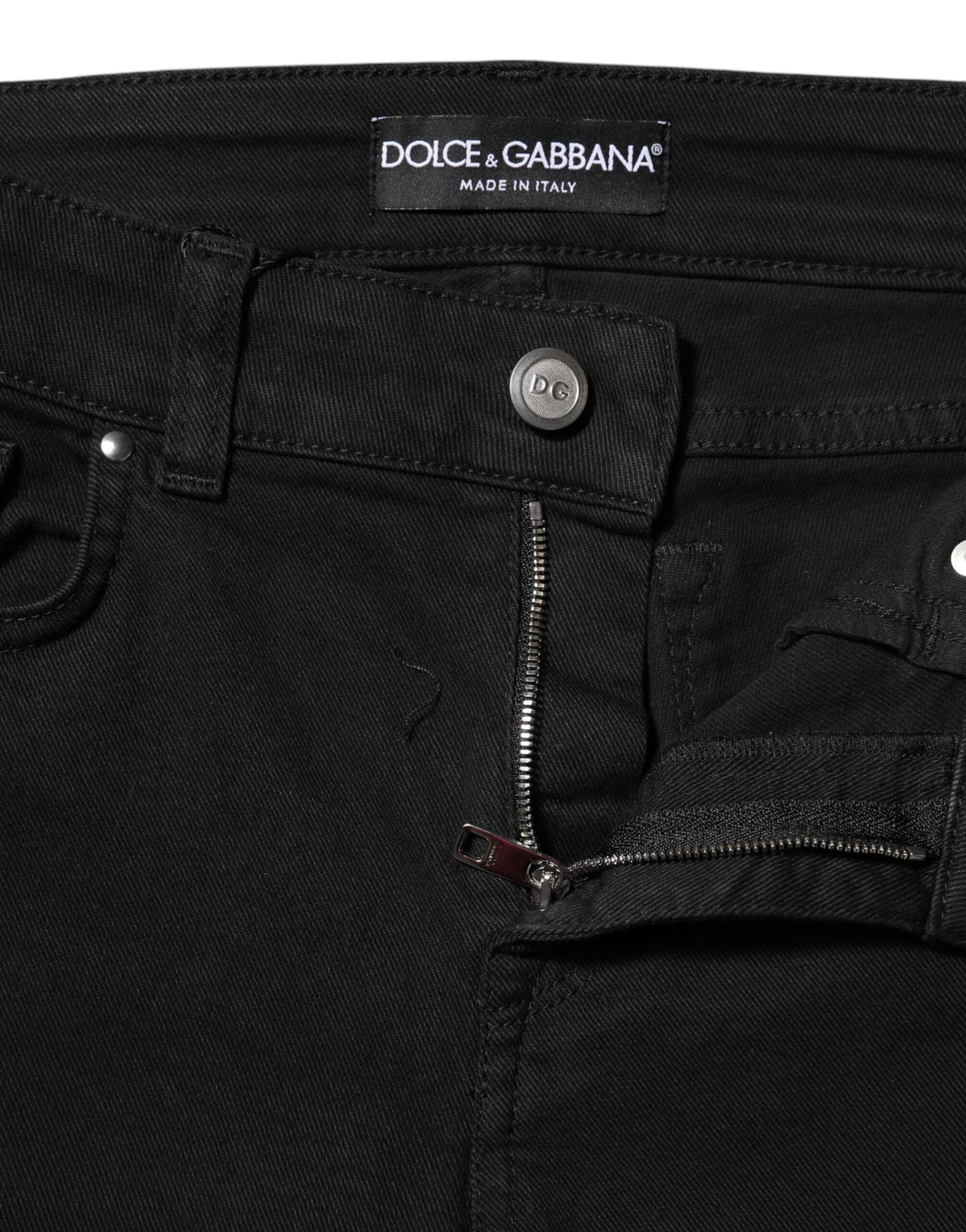 Dolce & Gabbana Black Cotton Logo Skinny MidWaist Denim Jeans Dolce & Gabbana