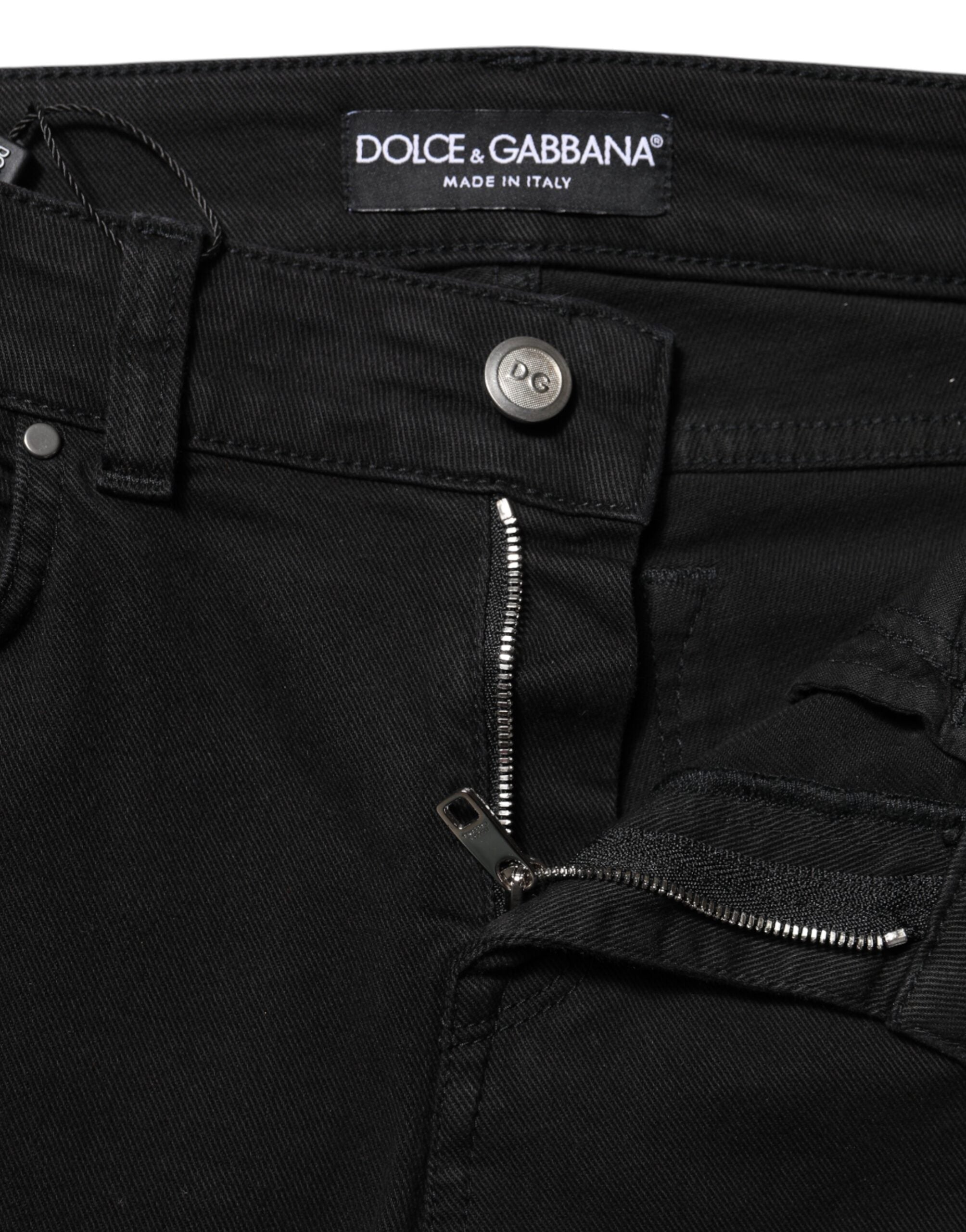 Dolce & Gabbana Black Cotton Skinny Mid Waist Denim Jeans Dolce & Gabbana