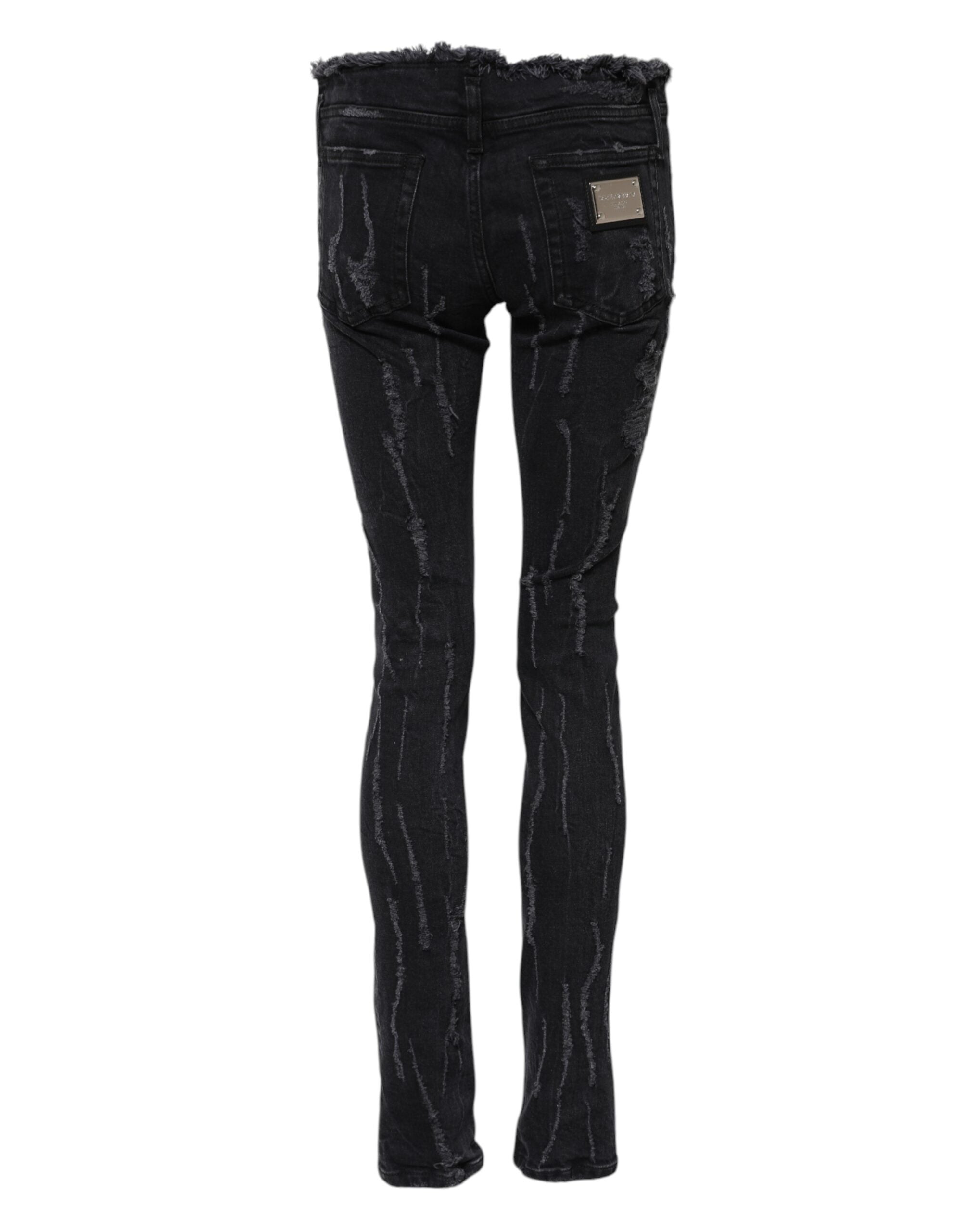 Dolce & Gabbana Black Cotton Tattered Skinny Denim Jeans Dolce & Gabbana