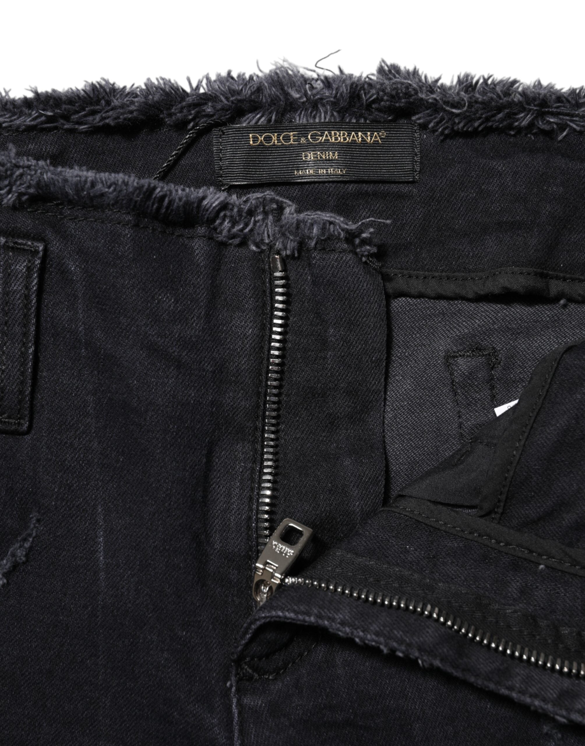 Dolce & Gabbana Black Cotton Tattered Skinny Denim Jeans Dolce & Gabbana