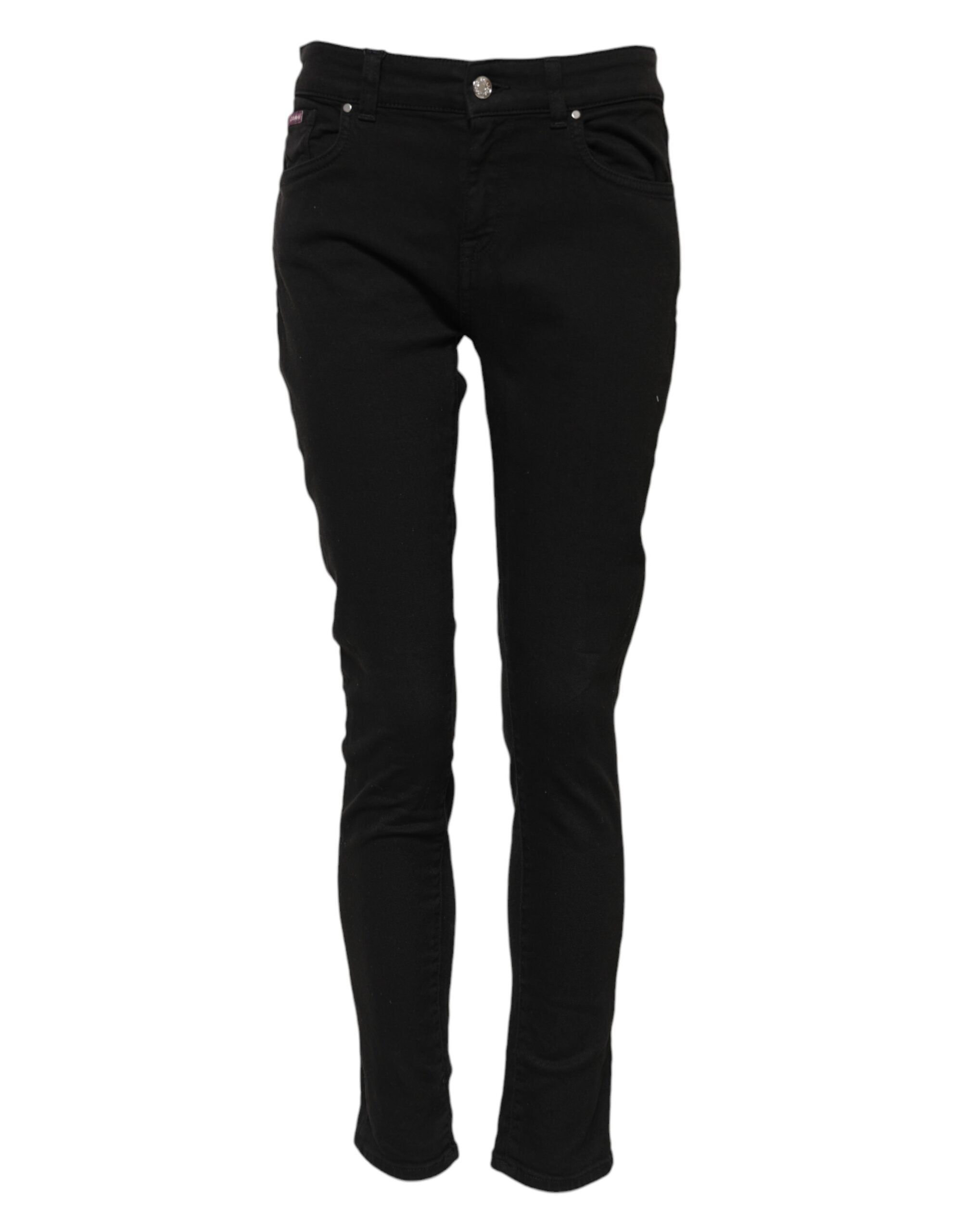 Dolce & Gabbana Black Cotton Logo Skinny Mid Waist Denim Jeans Dolce & Gabbana