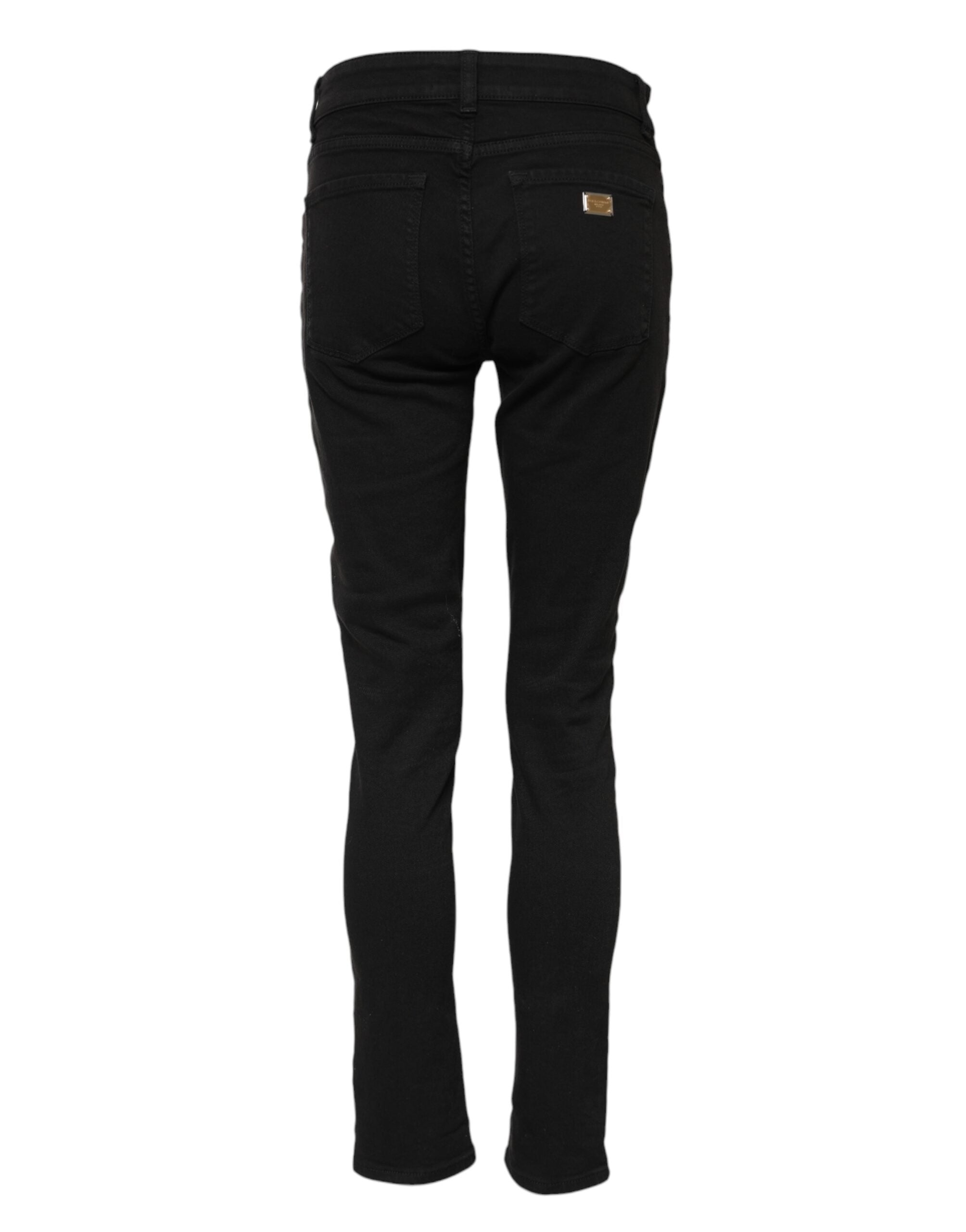 Dolce & Gabbana Black Cotton Logo Skinny Mid Waist Denim Jeans Dolce & Gabbana