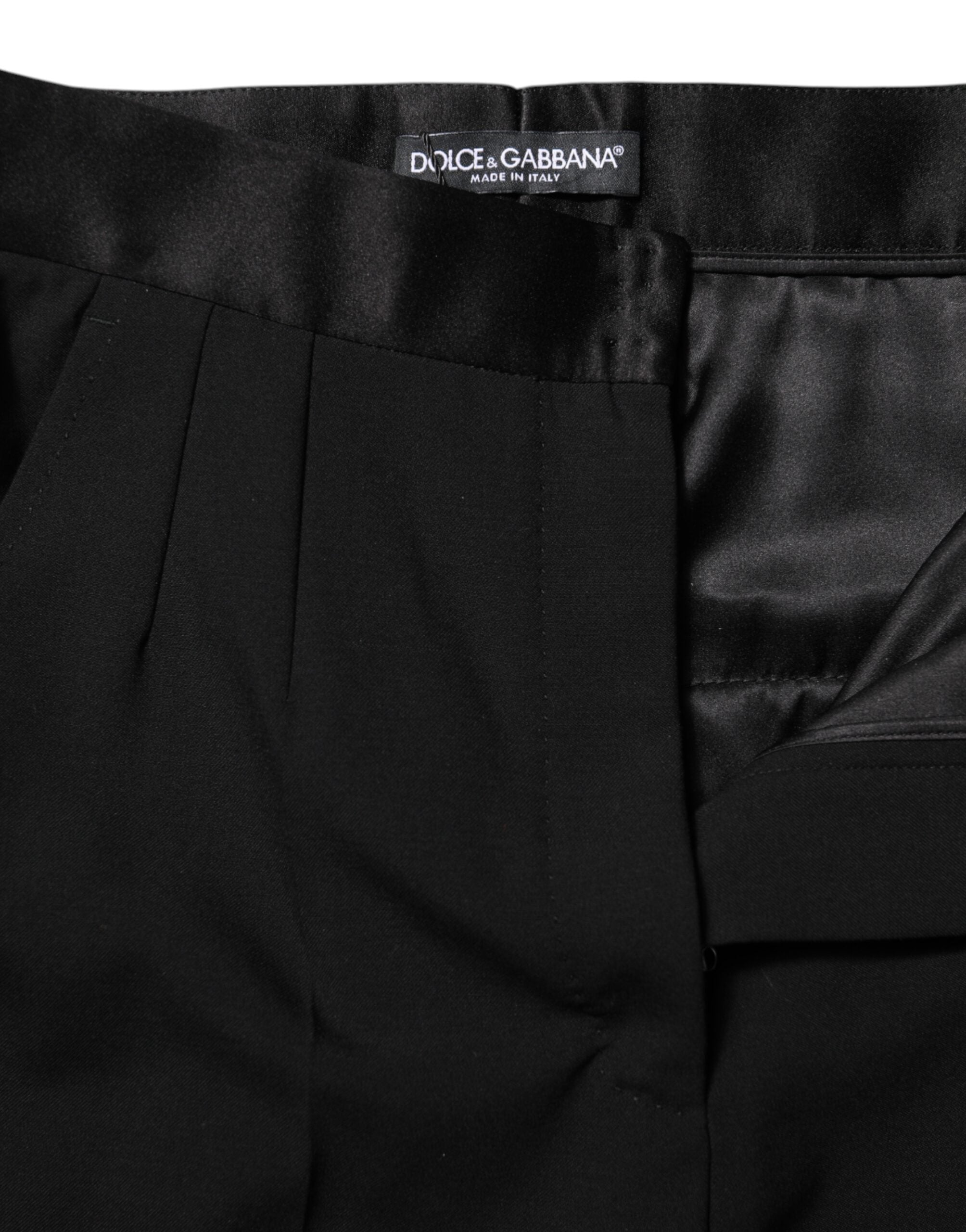 Dolce & Gabbana Black Wool Tapered High Waist Pants Dolce & Gabbana