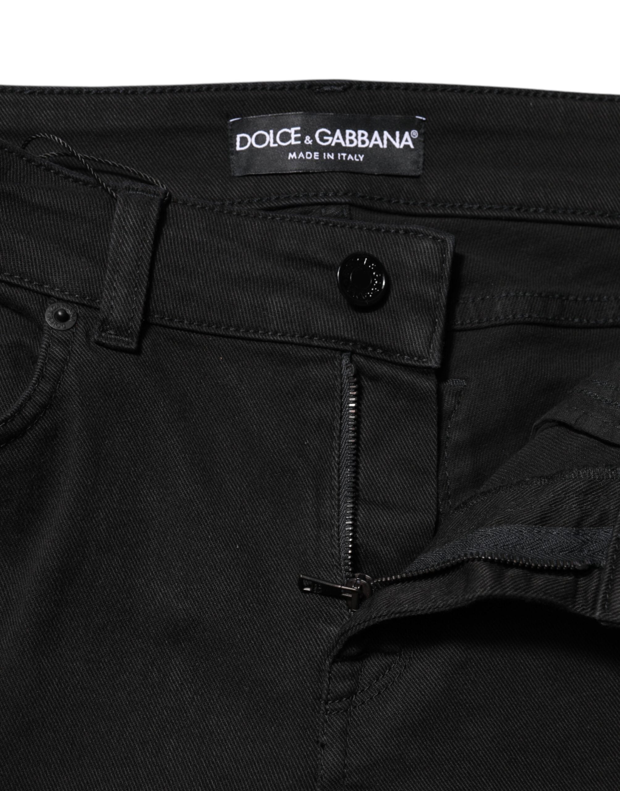 Dolce & Gabbana Black Cotton Skinny Mid Waist Denim Jeans Dolce & Gabbana