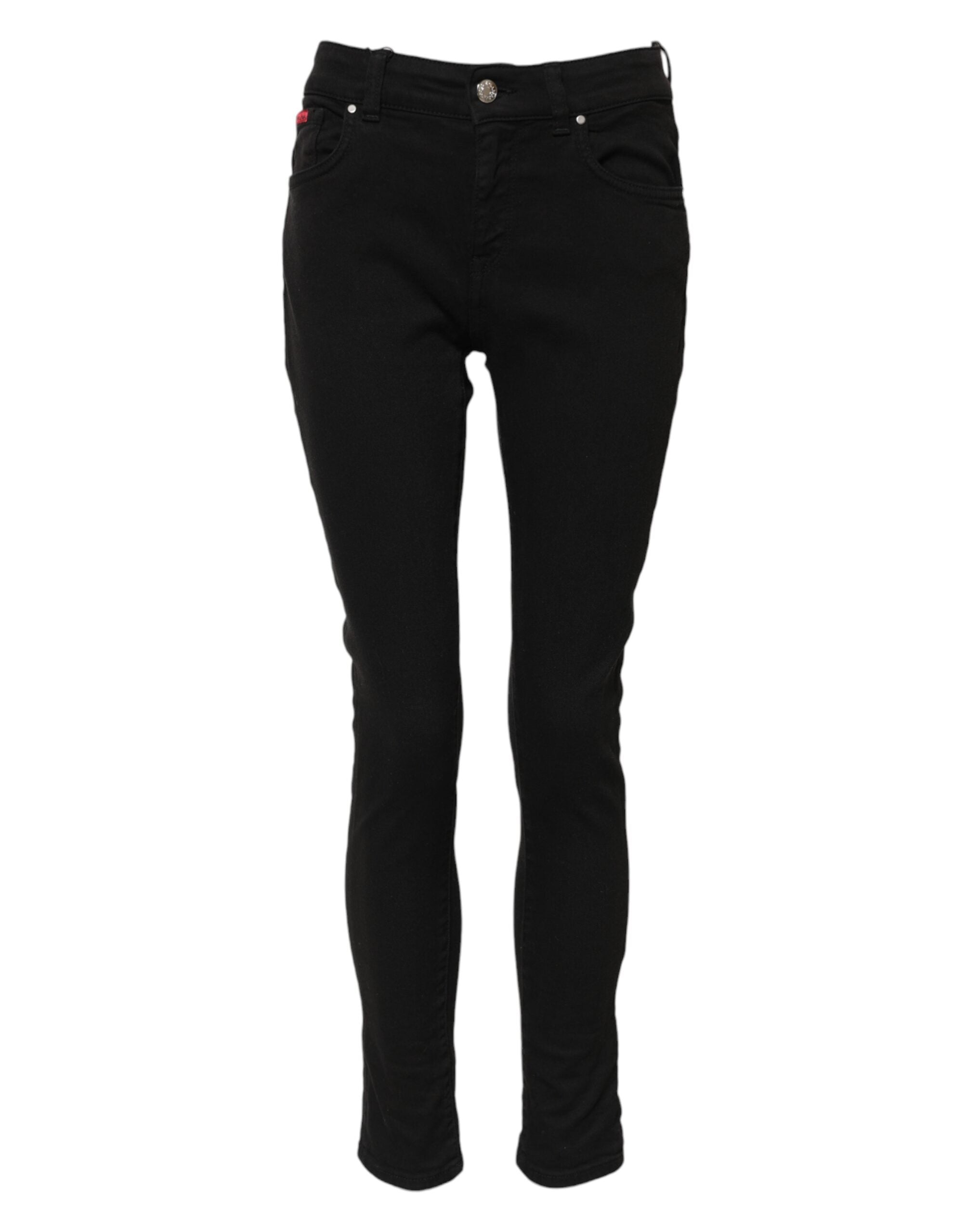 Dolce & Gabbana Black Cotton Logo Skinny Mid Waist Denim Jeans Dolce & Gabbana