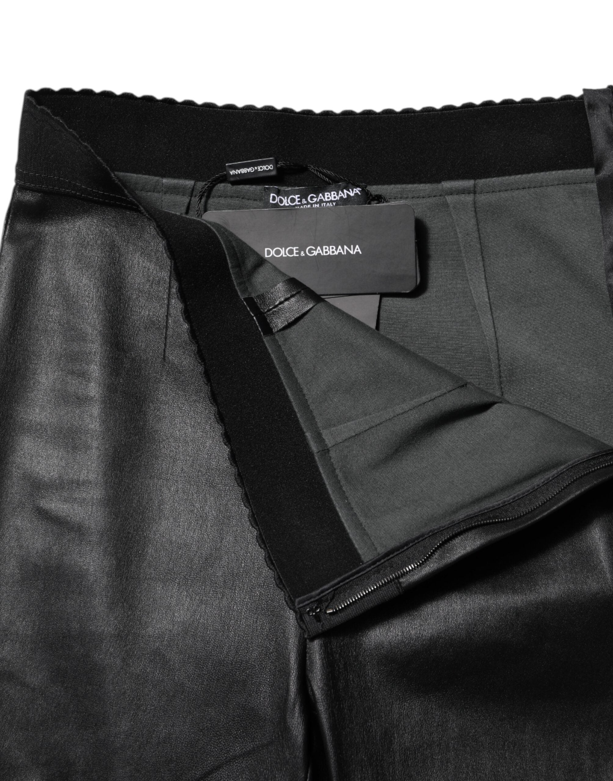 Dolce & Gabbana Black Leather Elastic Waist Pants Dolce & Gabbana