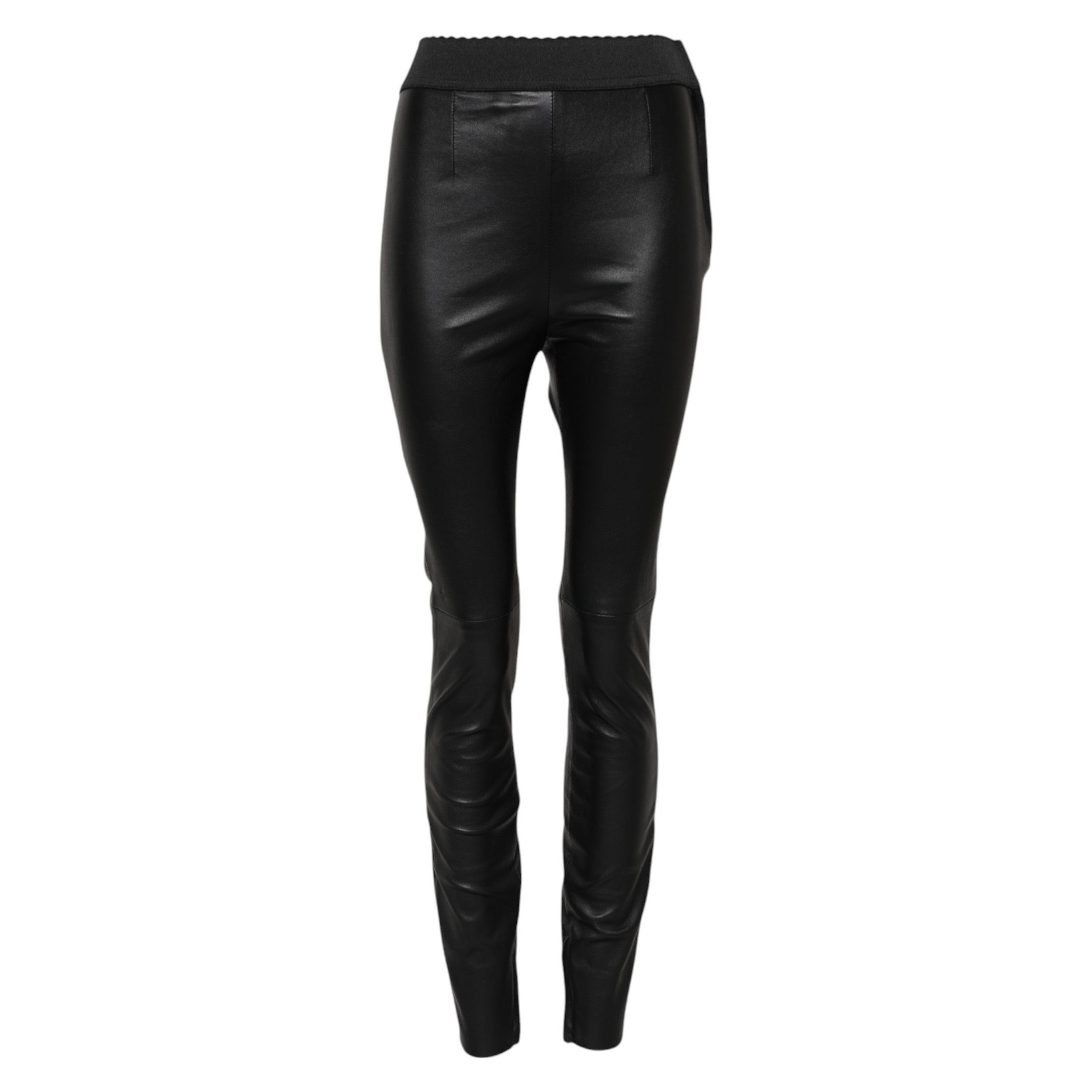 Dolce & Gabbana Black Leather Elastic Waist Pants Dolce & Gabbana