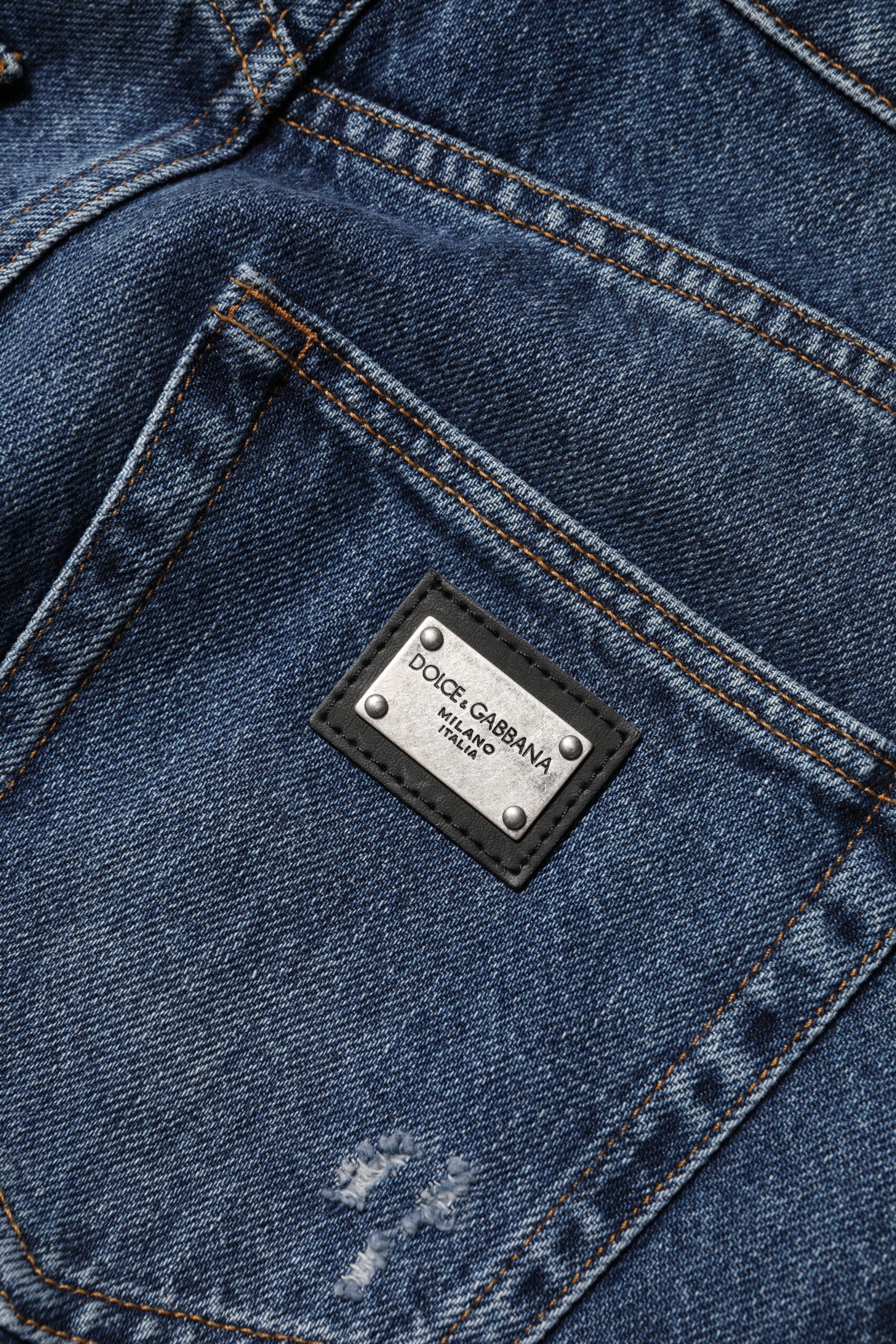 Dolce & Gabbana Blue Cotton Wide Leg Tattered Denim Jeans Dolce & Gabbana