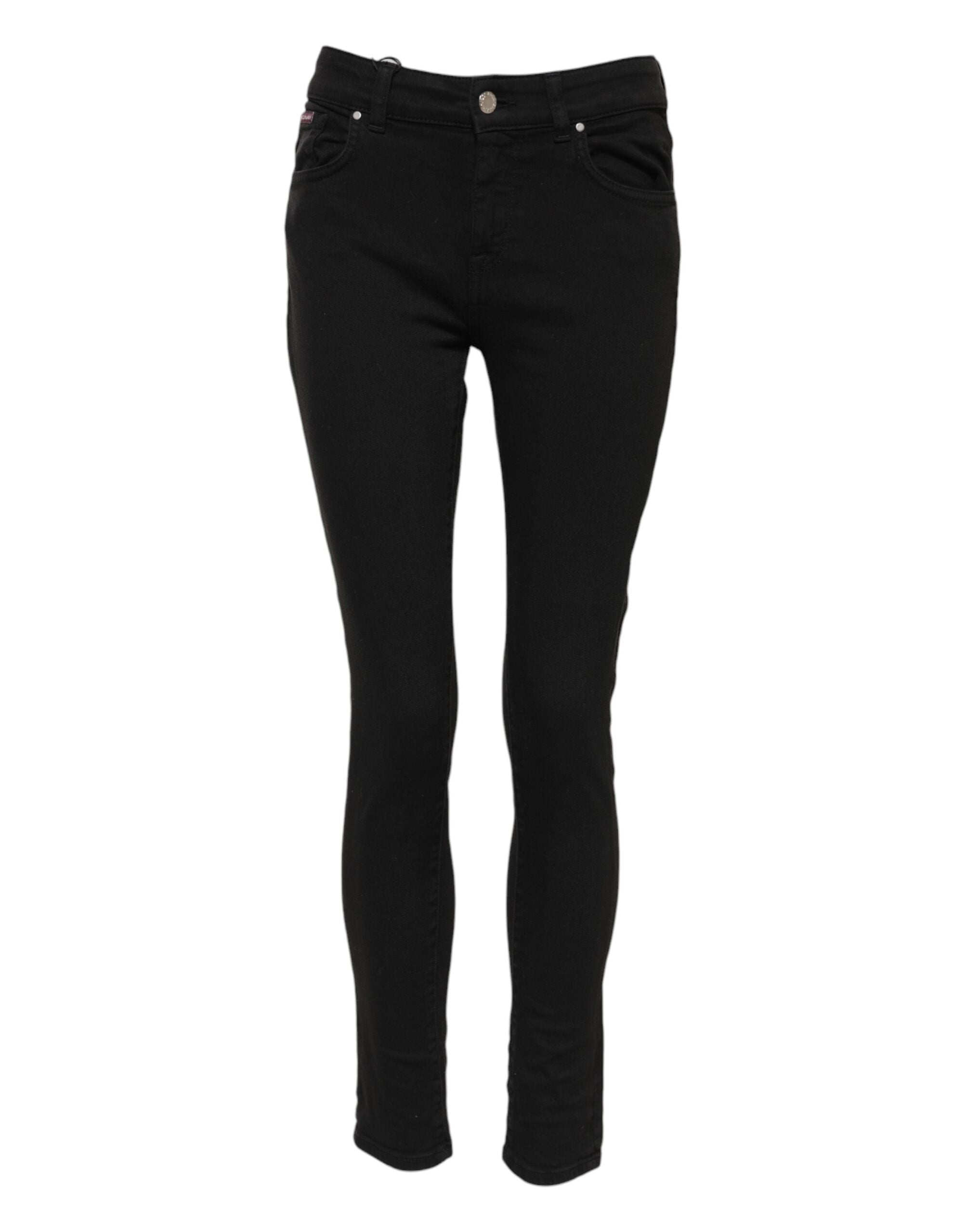 Dolce & Gabbana Black Cotton Logo Skinny Mid Waist Denim Jeans Dolce & Gabbana