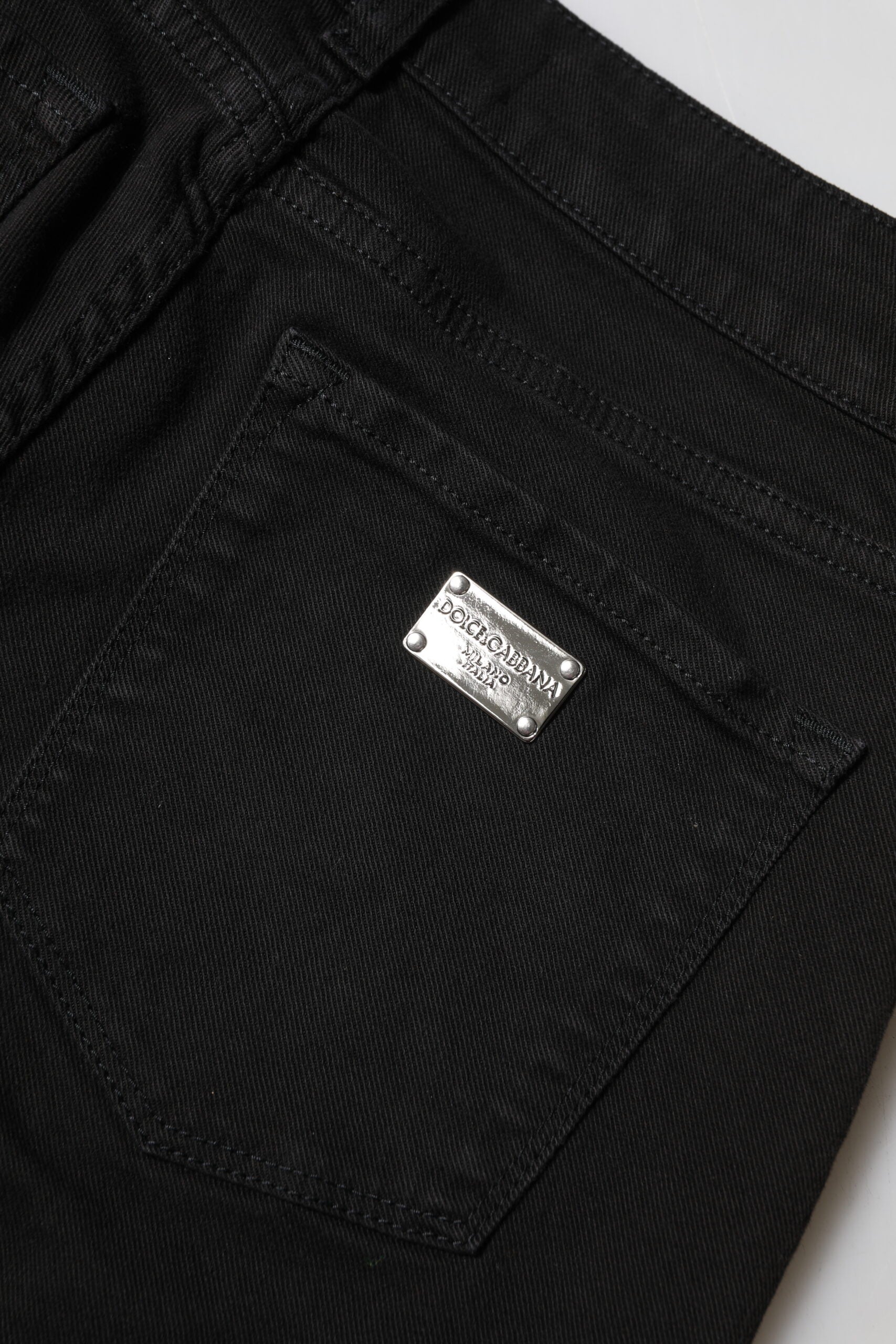 Dolce & Gabbana Black Cotton Logo Skinny Mid Waist Denim Jeans Dolce & Gabbana