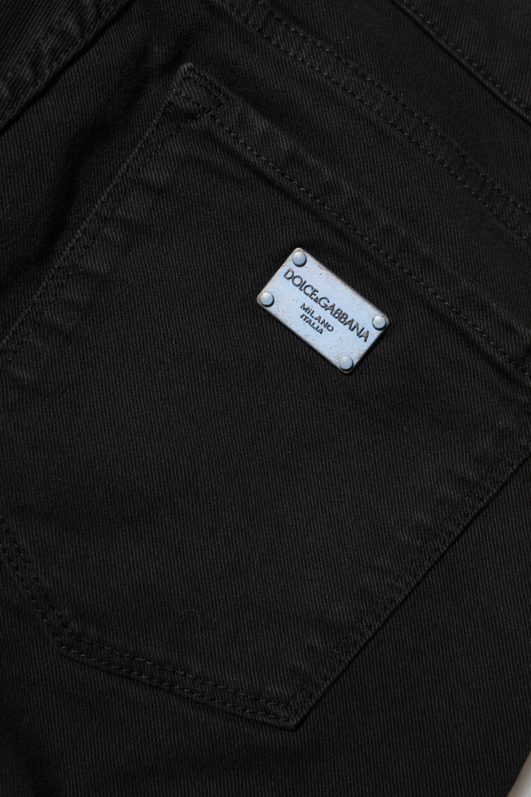Dolce & Gabbana Black Cotton Logo Skinny Mid Waist Denim Jeans Dolce & Gabbana