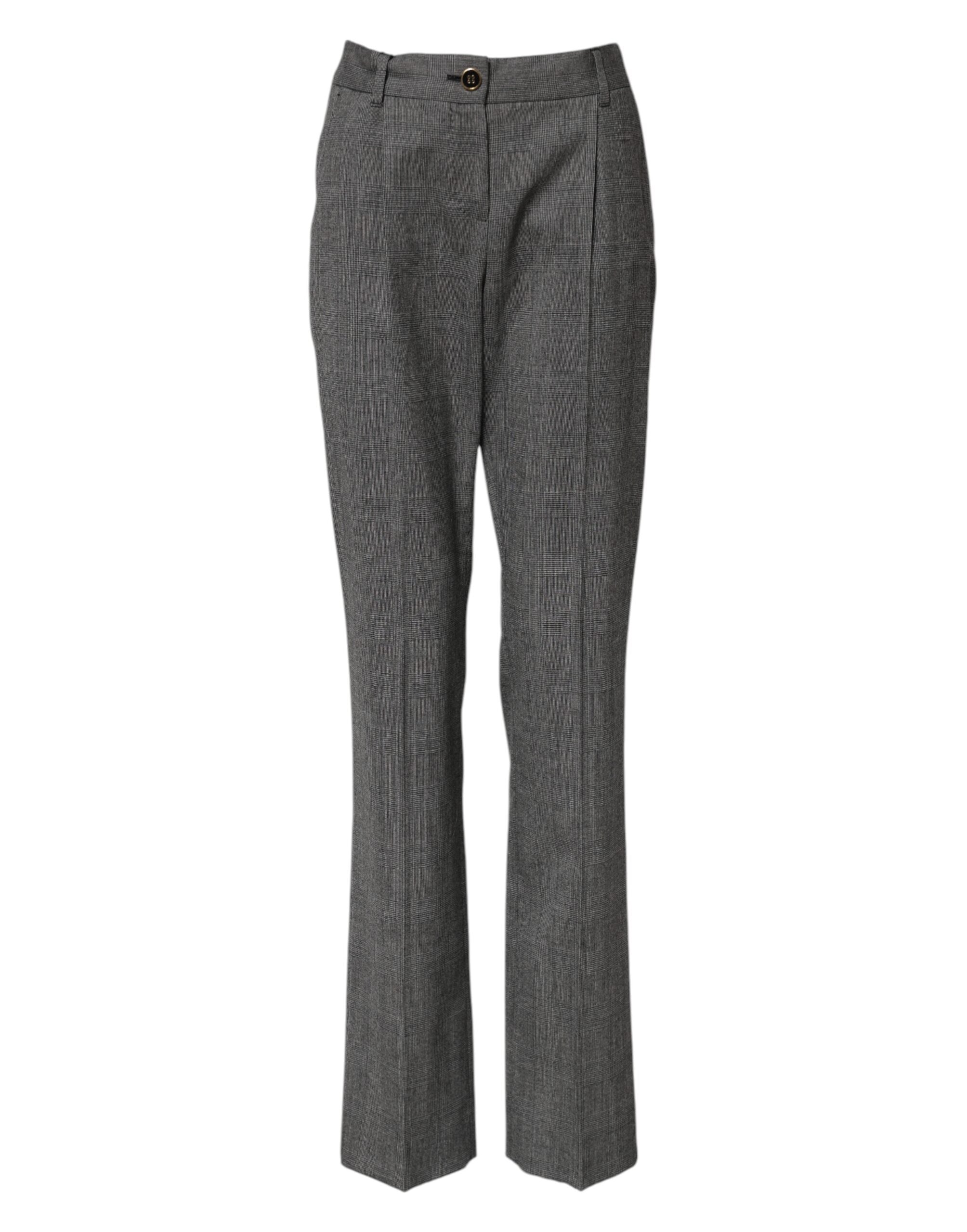 Dolce & Gabbana Gray Checkered High Waist Flared Pants Dolce & Gabbana