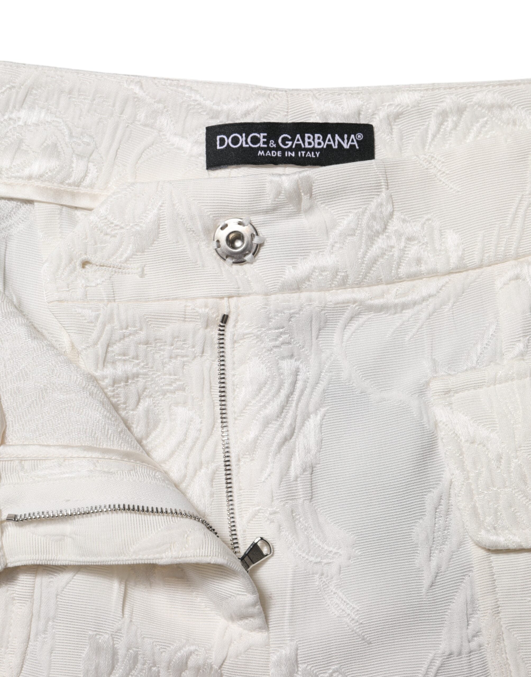 Dolce & Gabbana White Cotton Floral Jacquard Pants Dolce & Gabbana