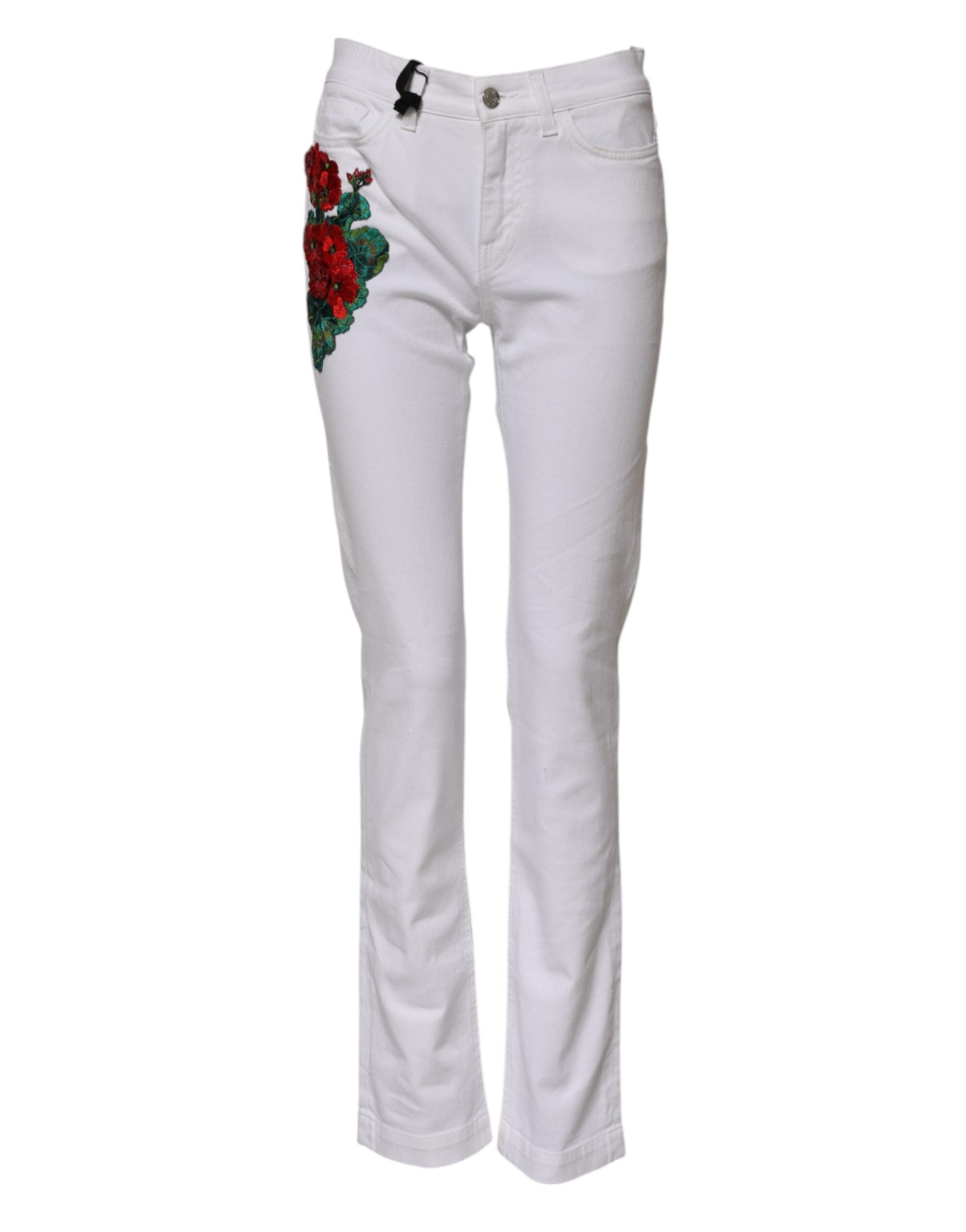 Dolce & Gabbana White Floral Embroidery GIRLY Denim Jeans Dolce & Gabbana