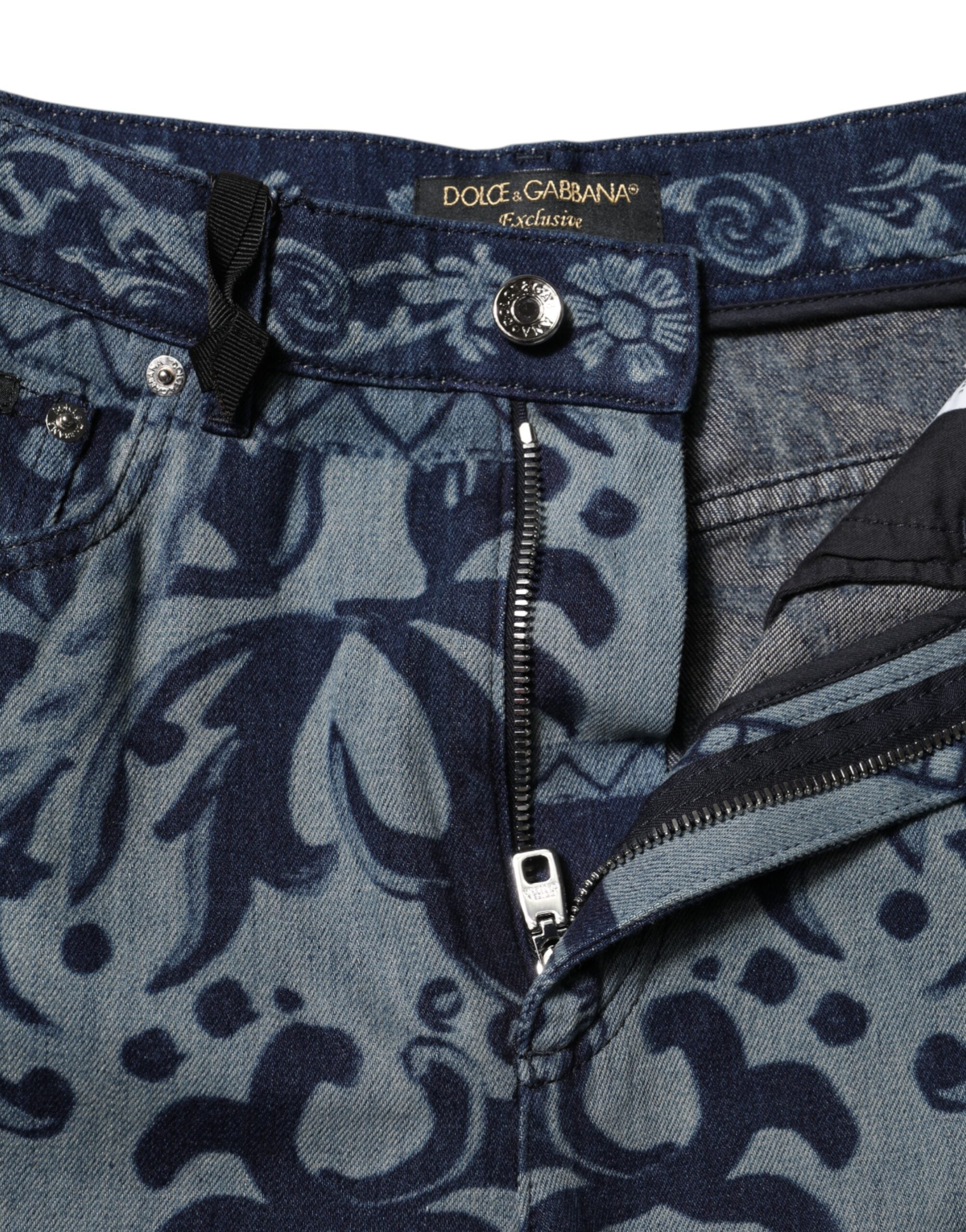 Dolce & Gabbana Blue Graphic Print Tapered Denim Jeans Dolce & Gabbana