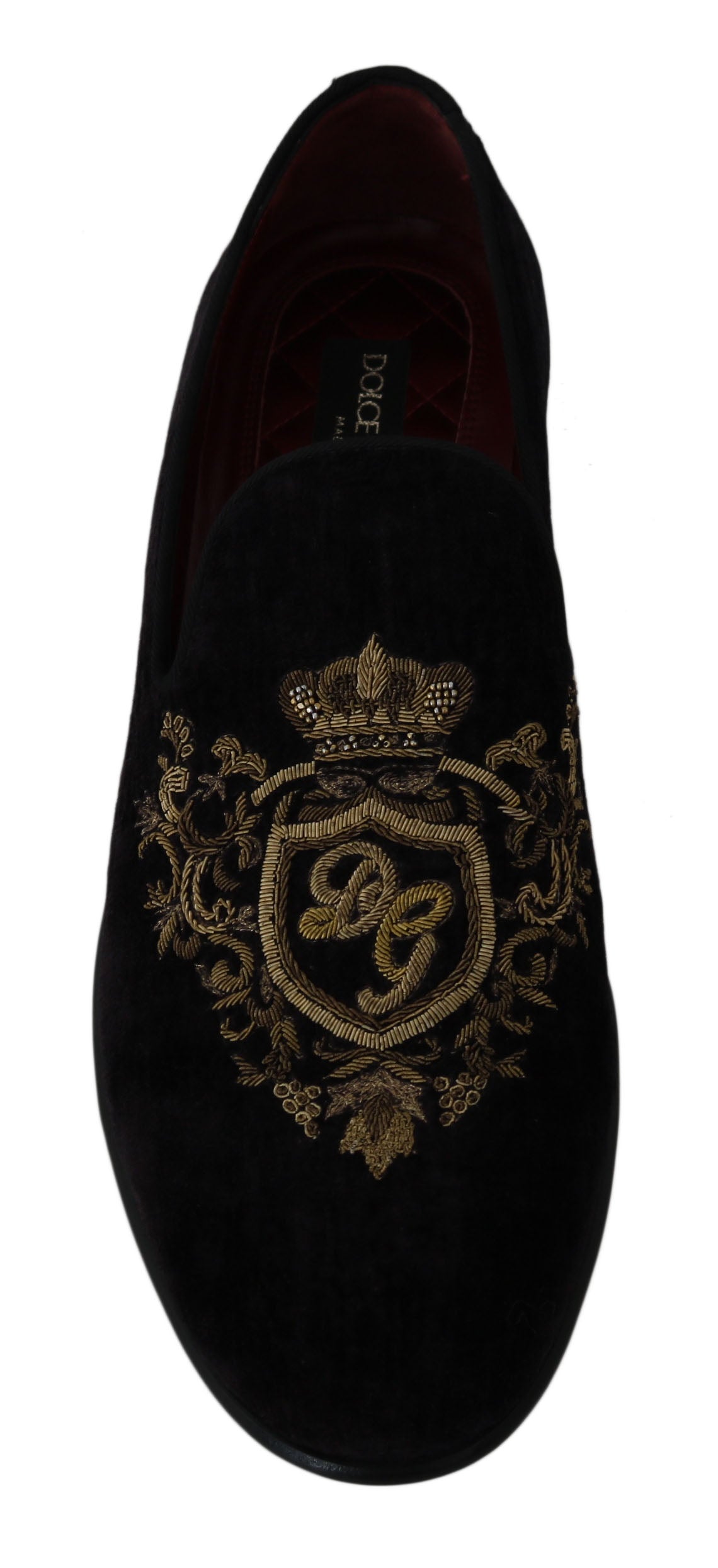 Dolce & Gabbana Loafers Black Velvet Gold Crown Dolce & Gabbana