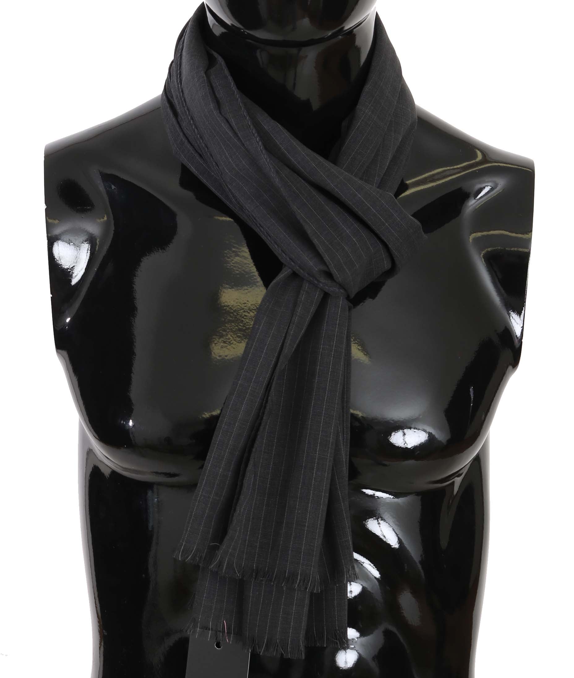 Dolce & Gabbana Gray 100% Wool Striped Pattern Wrap Scarf Dolce & Gabbana