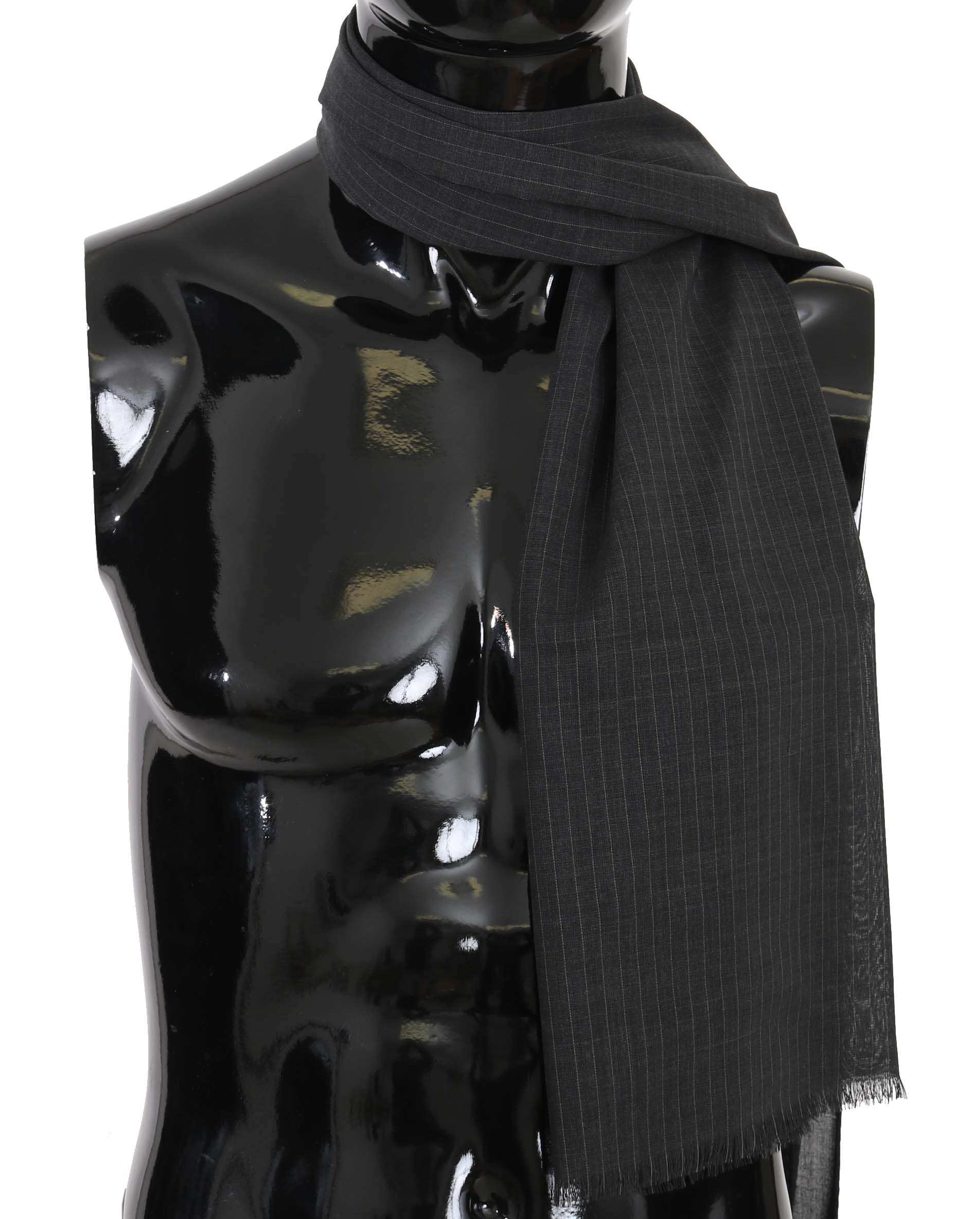 Dolce & Gabbana Gray 100% Wool Striped Pattern Wrap Scarf Dolce & Gabbana