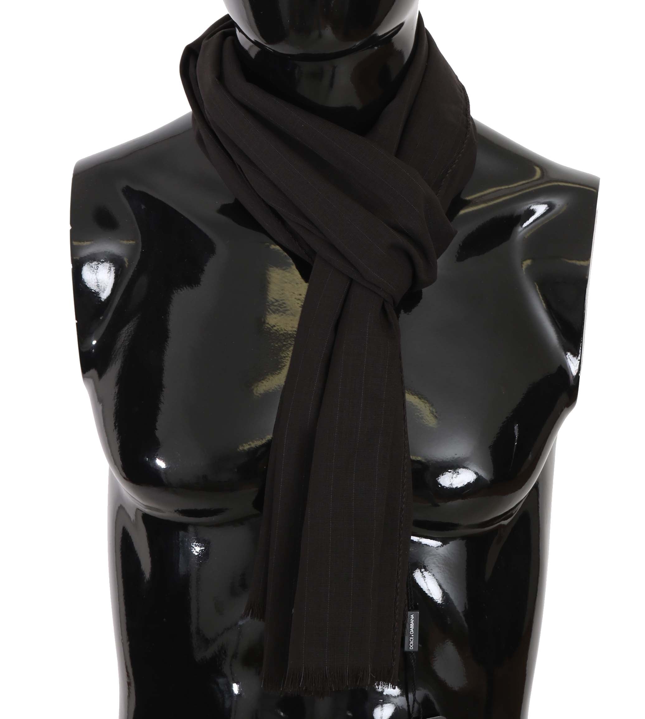 Dolce & Gabbana Dark Gray Virgin Wool Striped Pattern Wrap Scarf Dolce & Gabbana