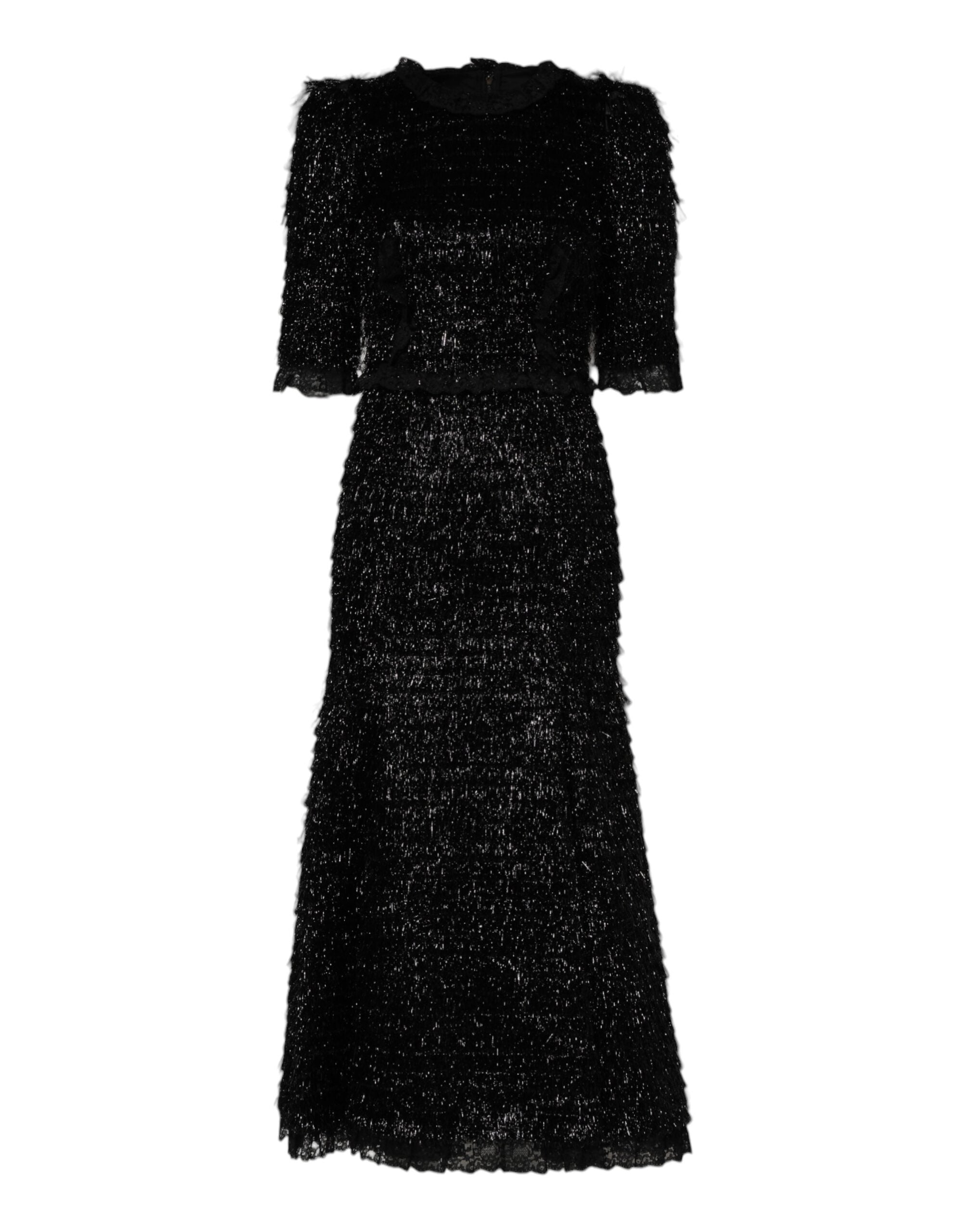 Dolce & Gabbana Metallic Black Polyester A-line Midi Dress Dolce & Gabbana
