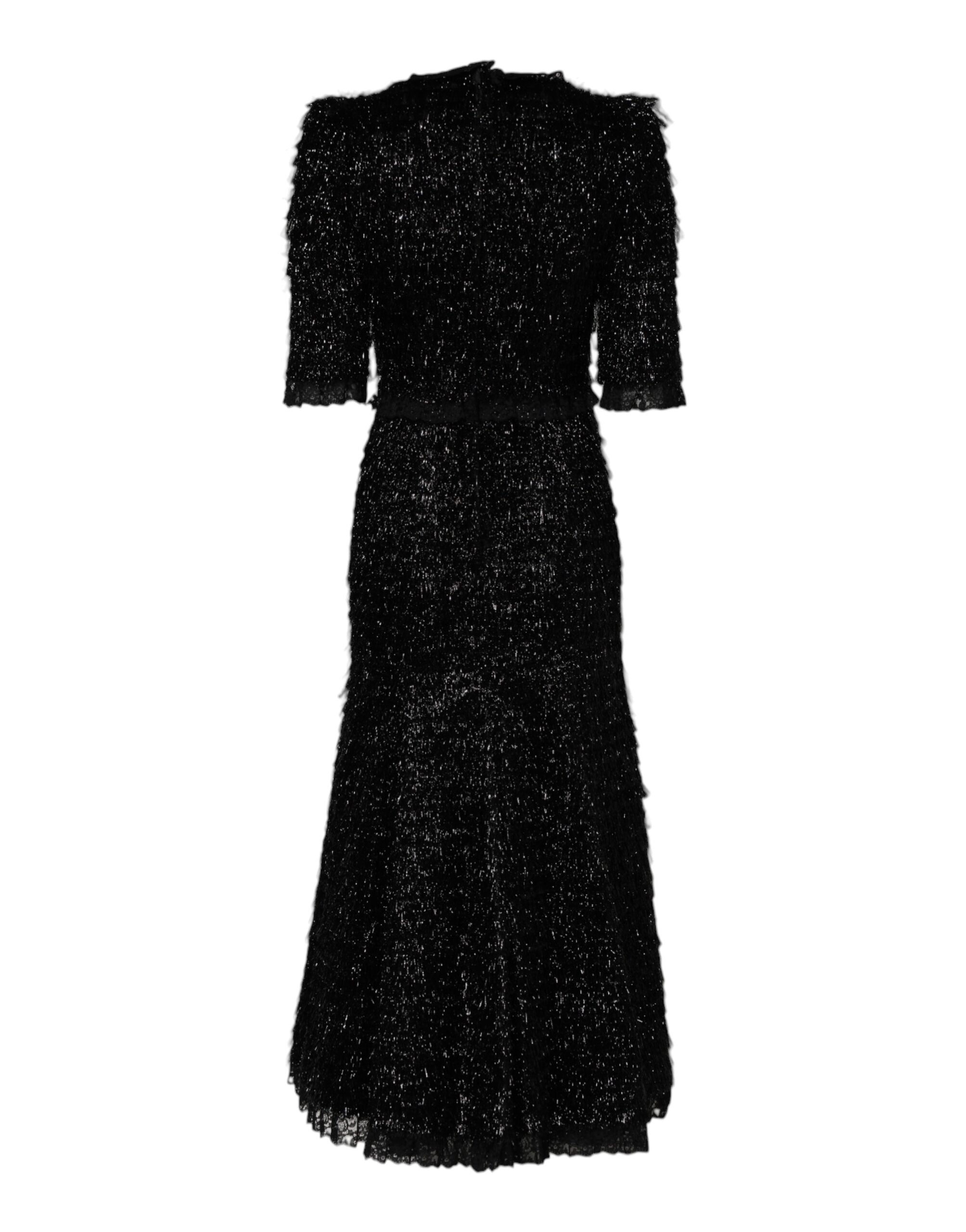 Dolce & Gabbana Metallic Black Polyester A-line Midi Dress Dolce & Gabbana