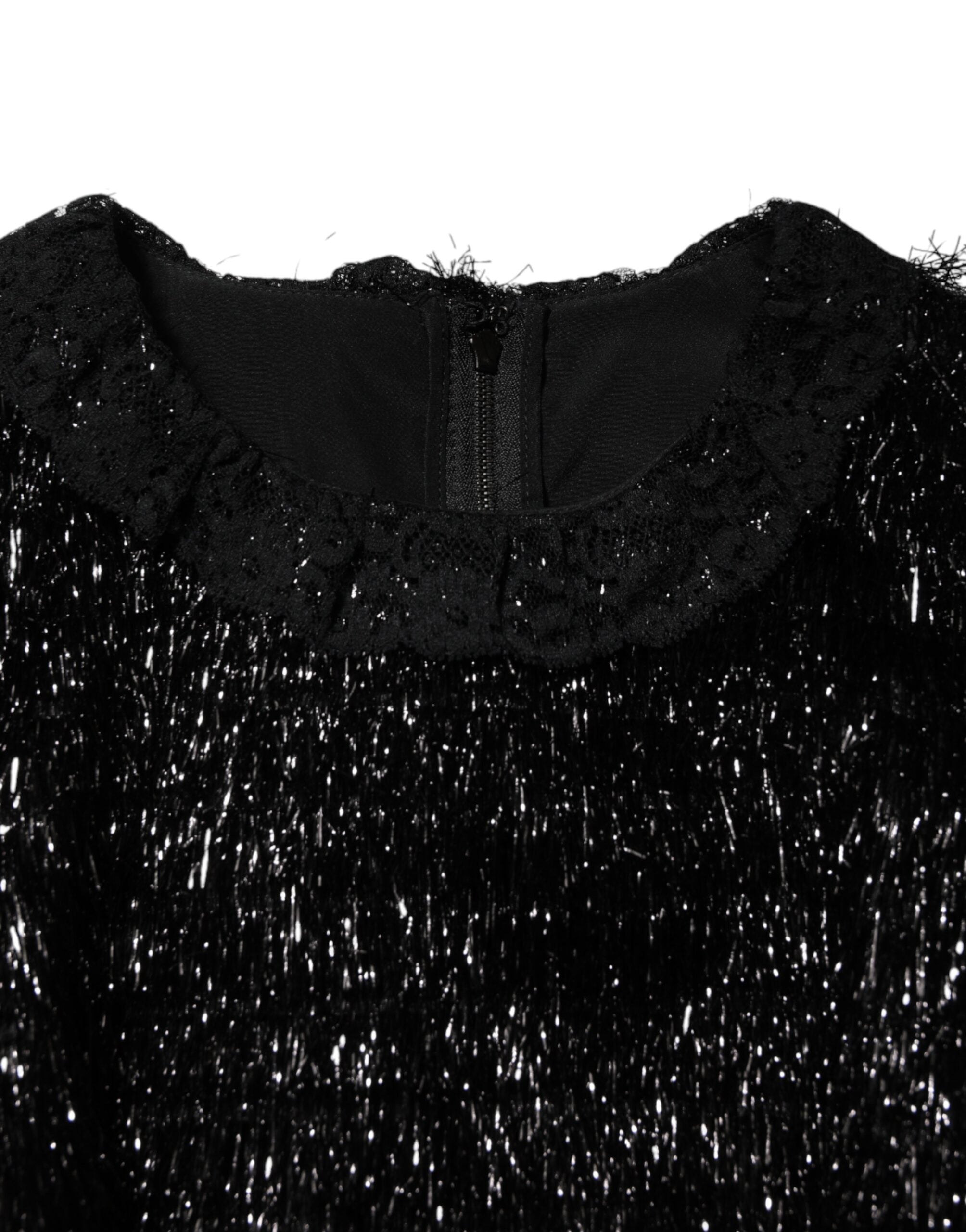 Dolce & Gabbana Metallic Black Polyester A-line Midi Dress Dolce & Gabbana