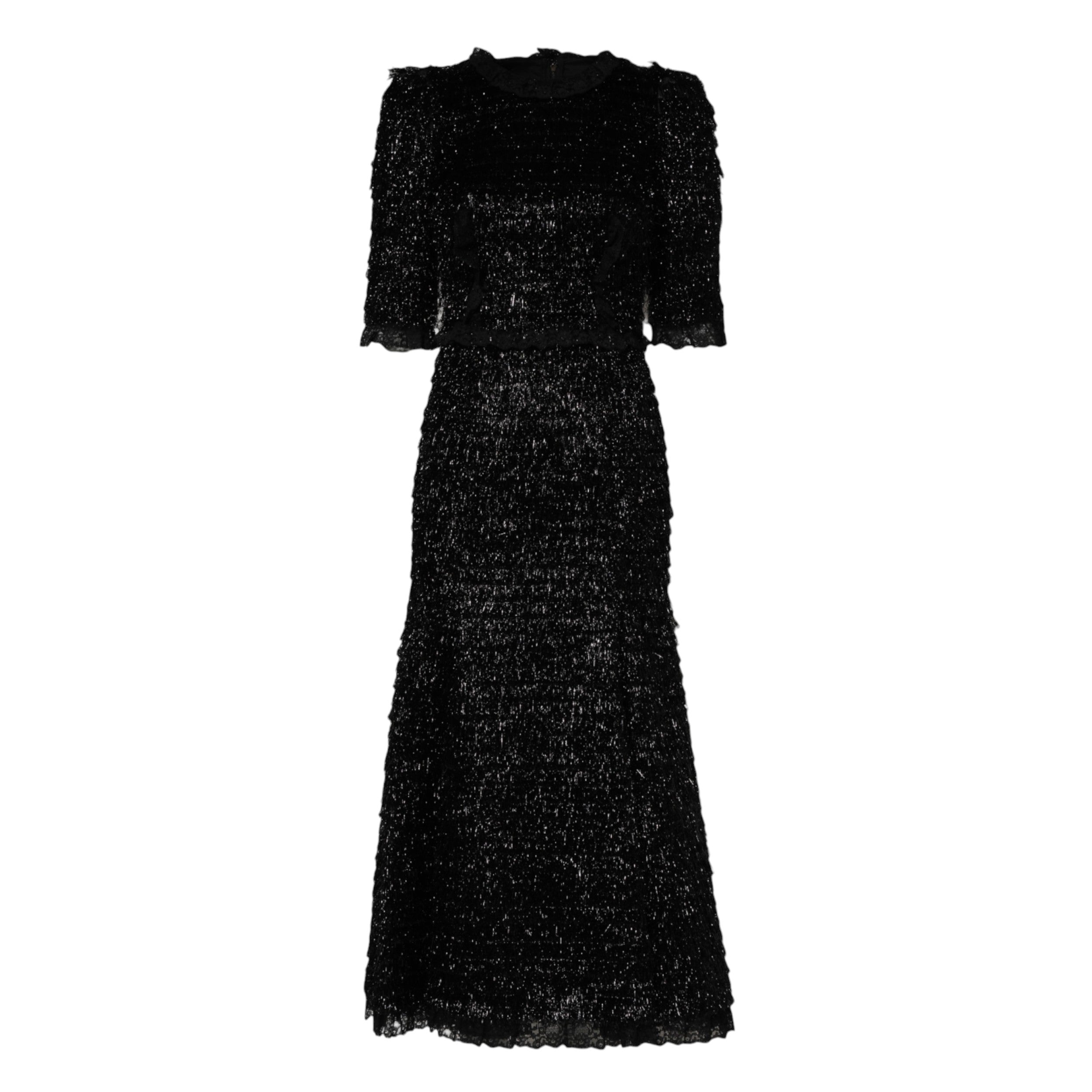 Dolce & Gabbana Metallic Black Polyester A-line Midi Dress Dolce & Gabbana