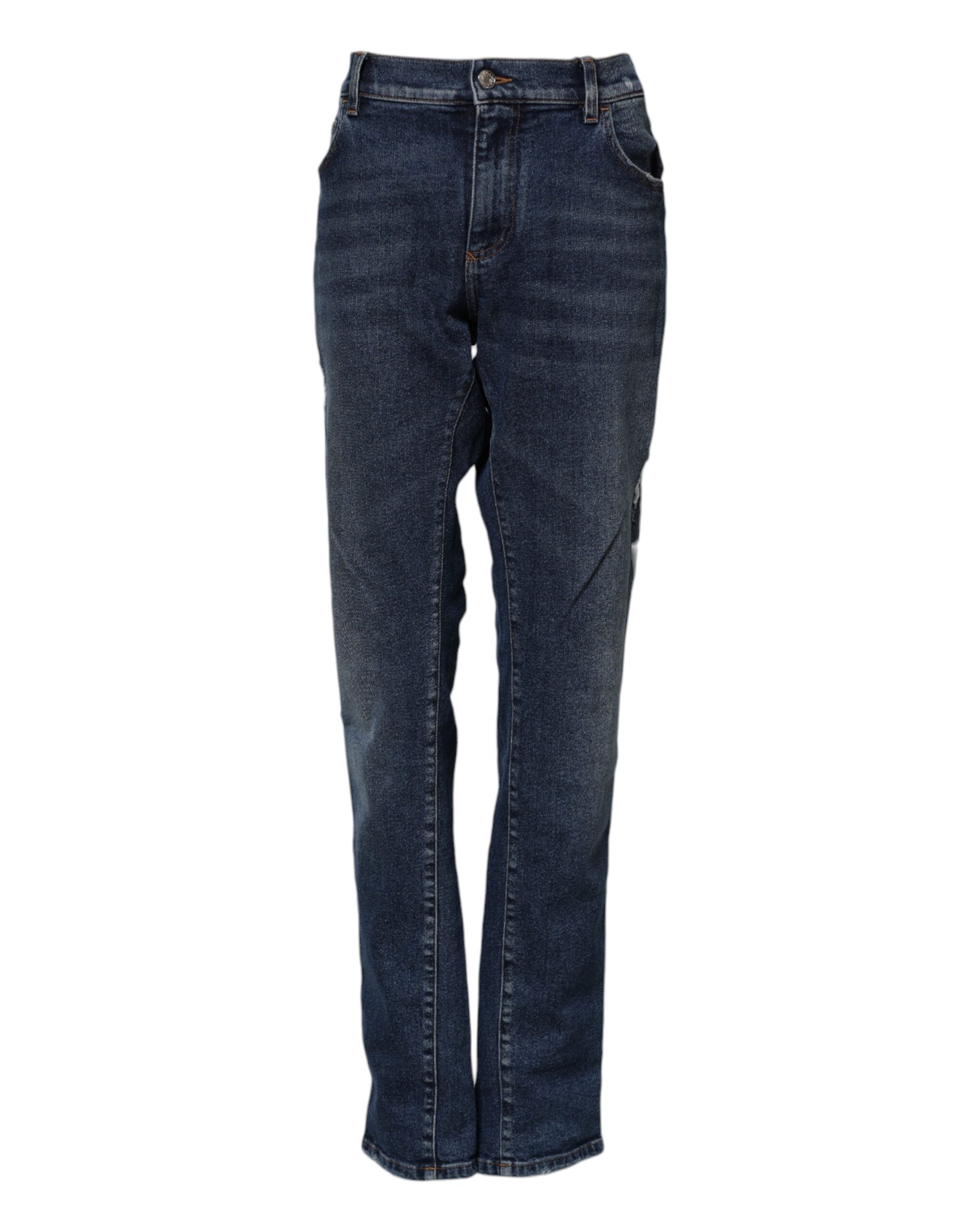 Dolce & Gabbana Blue Cotton Mid Waisted Straight Denim Jeans Dolce & Gabbana
