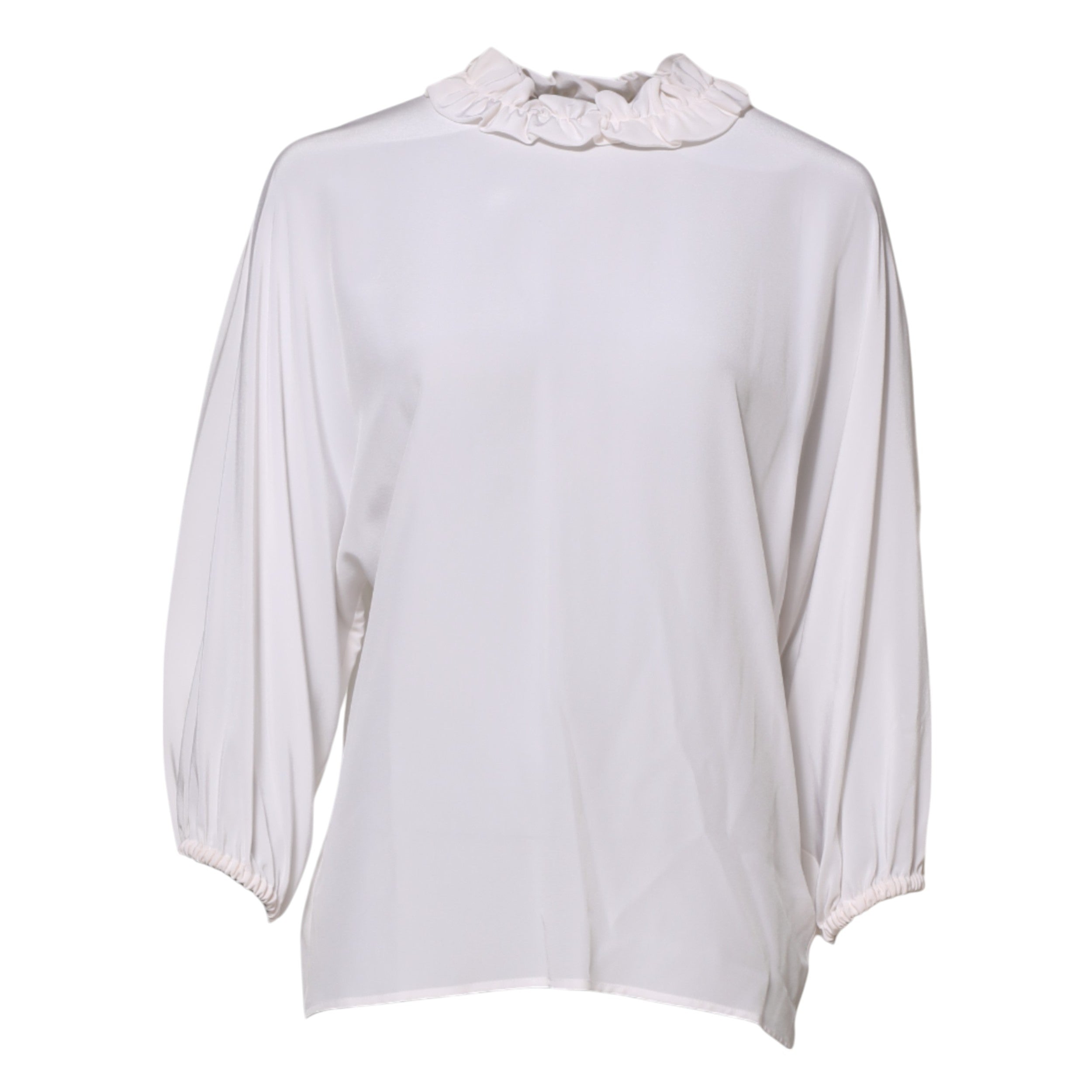 Dolce & Gabbana White Ruffled Neckline Blouse Pullover Top Dolce & Gabbana