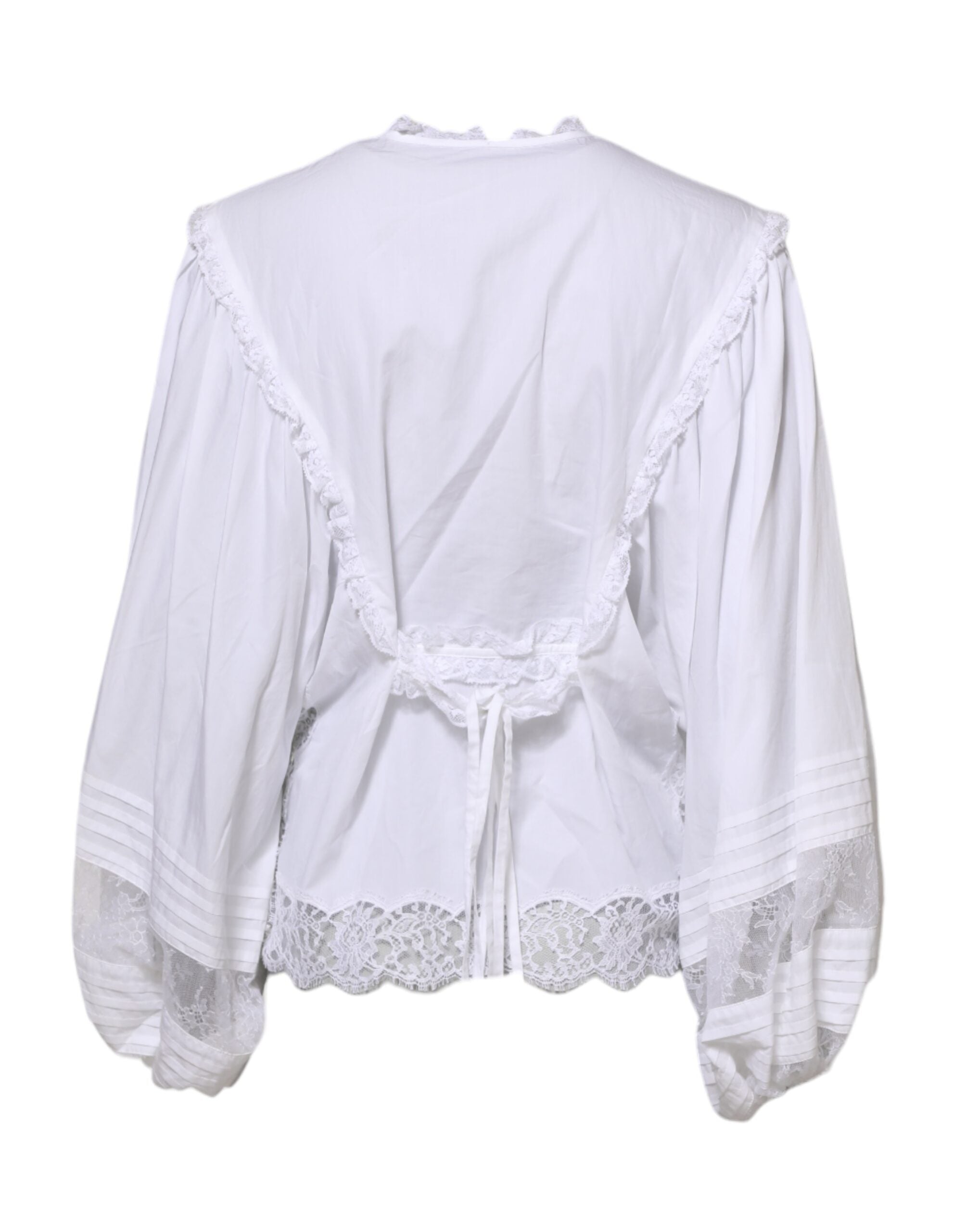 Dolce & Gabbana White Ruffled Lace Embellished Blouse Top Dolce & Gabbana