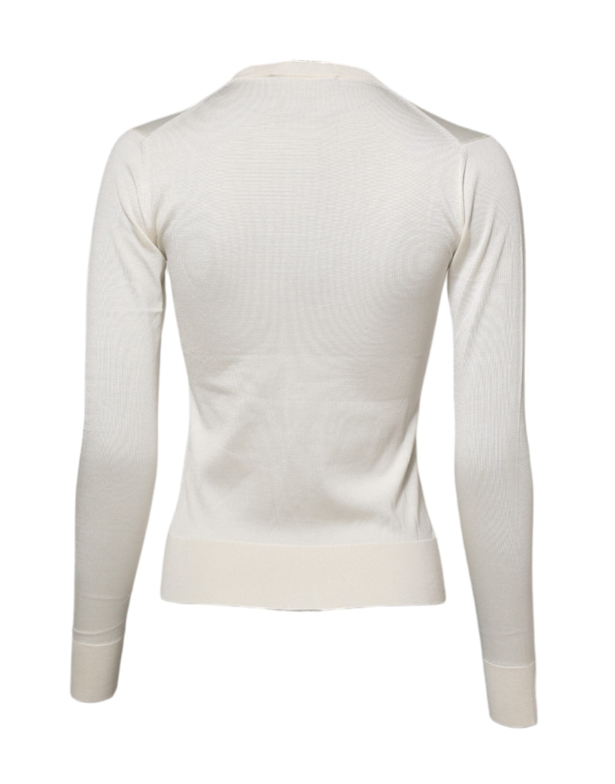 Dolce & Gabbana White Silk Lily Buttoned Cardigan Sweater Dolce & Gabbana