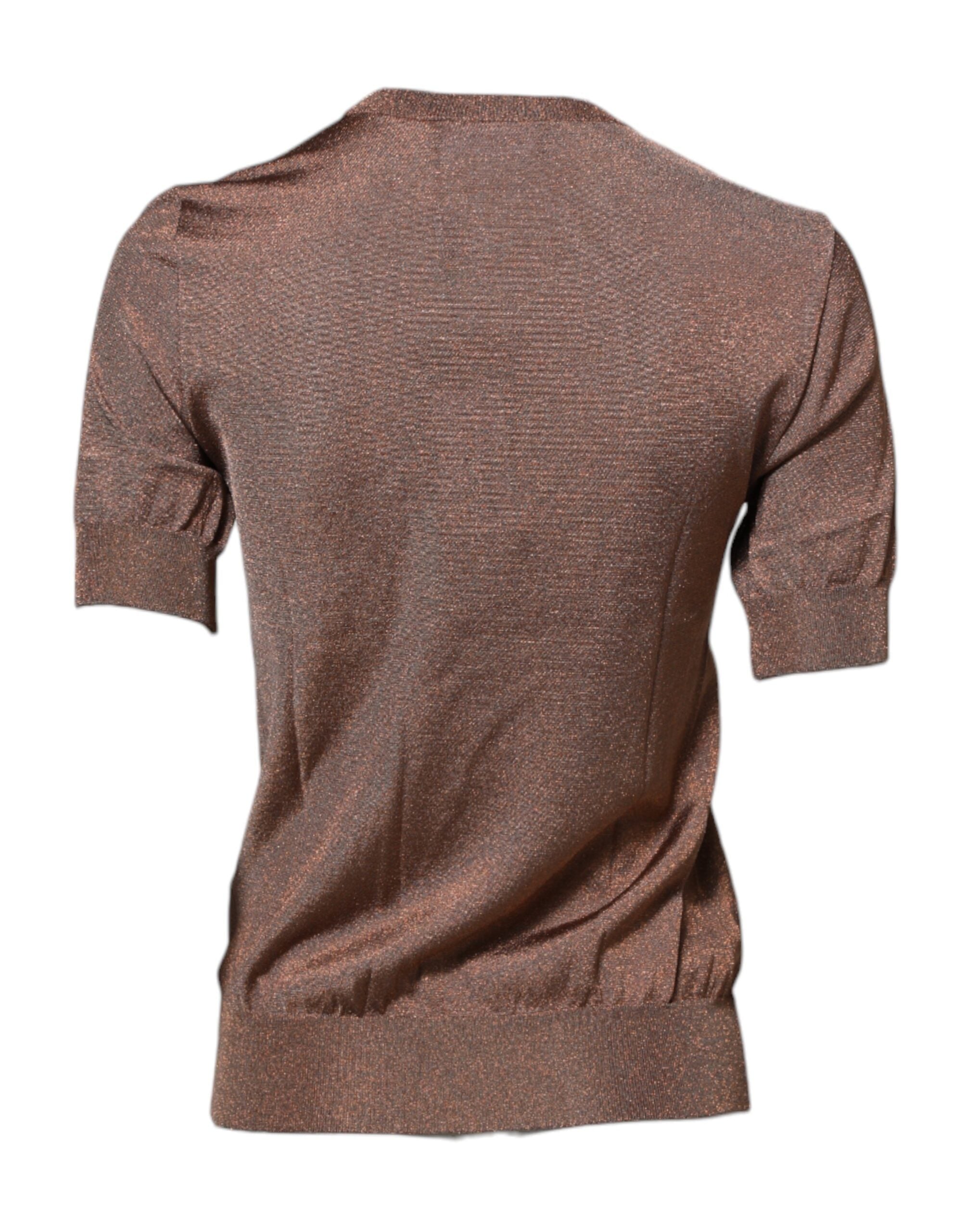 Dolce & Gabbana Brown Lily Embellished Round Neck Blouse Top Dolce & Gabbana