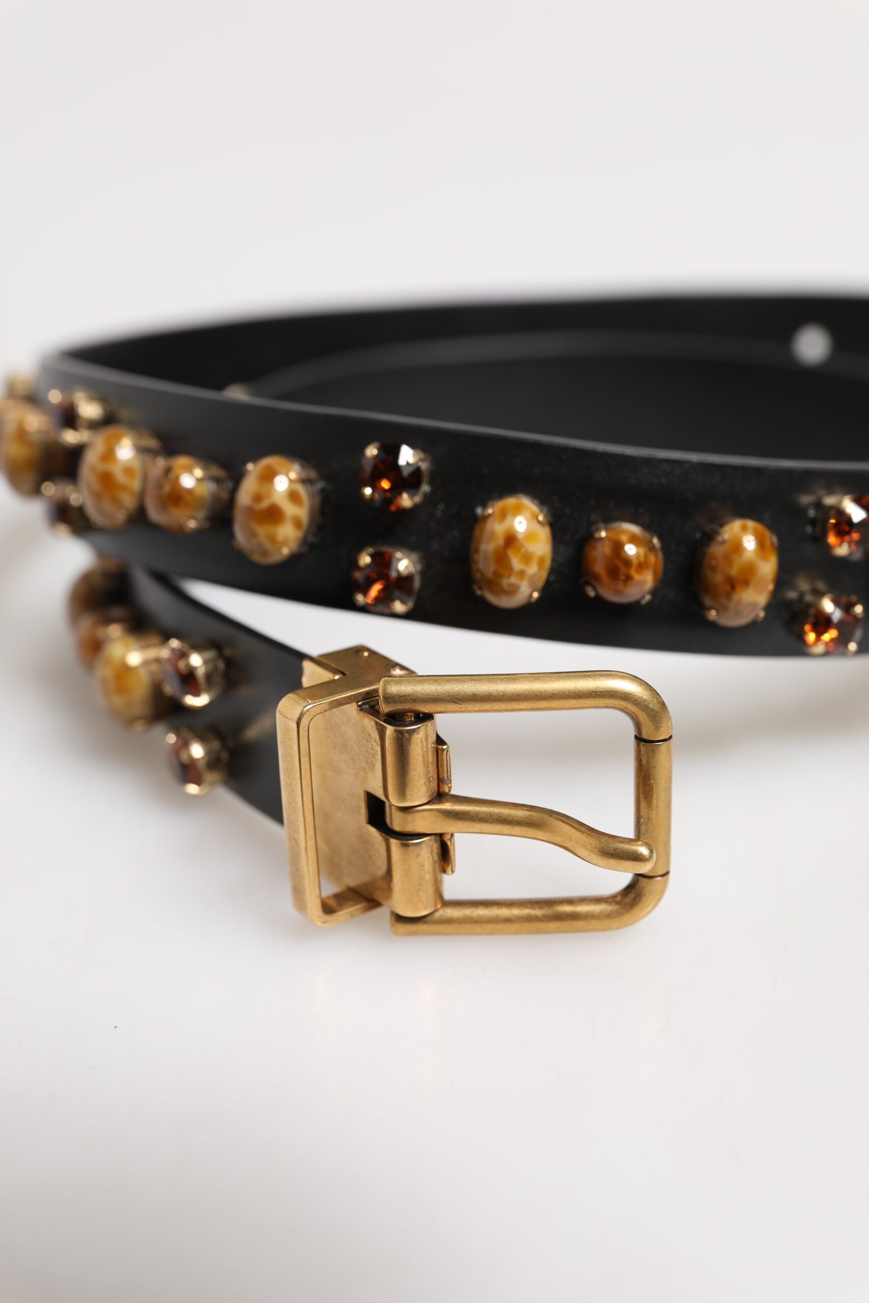 Dolce & Gabbana Black Leather Studded Gold Tone Buckle Belt Dolce & Gabbana