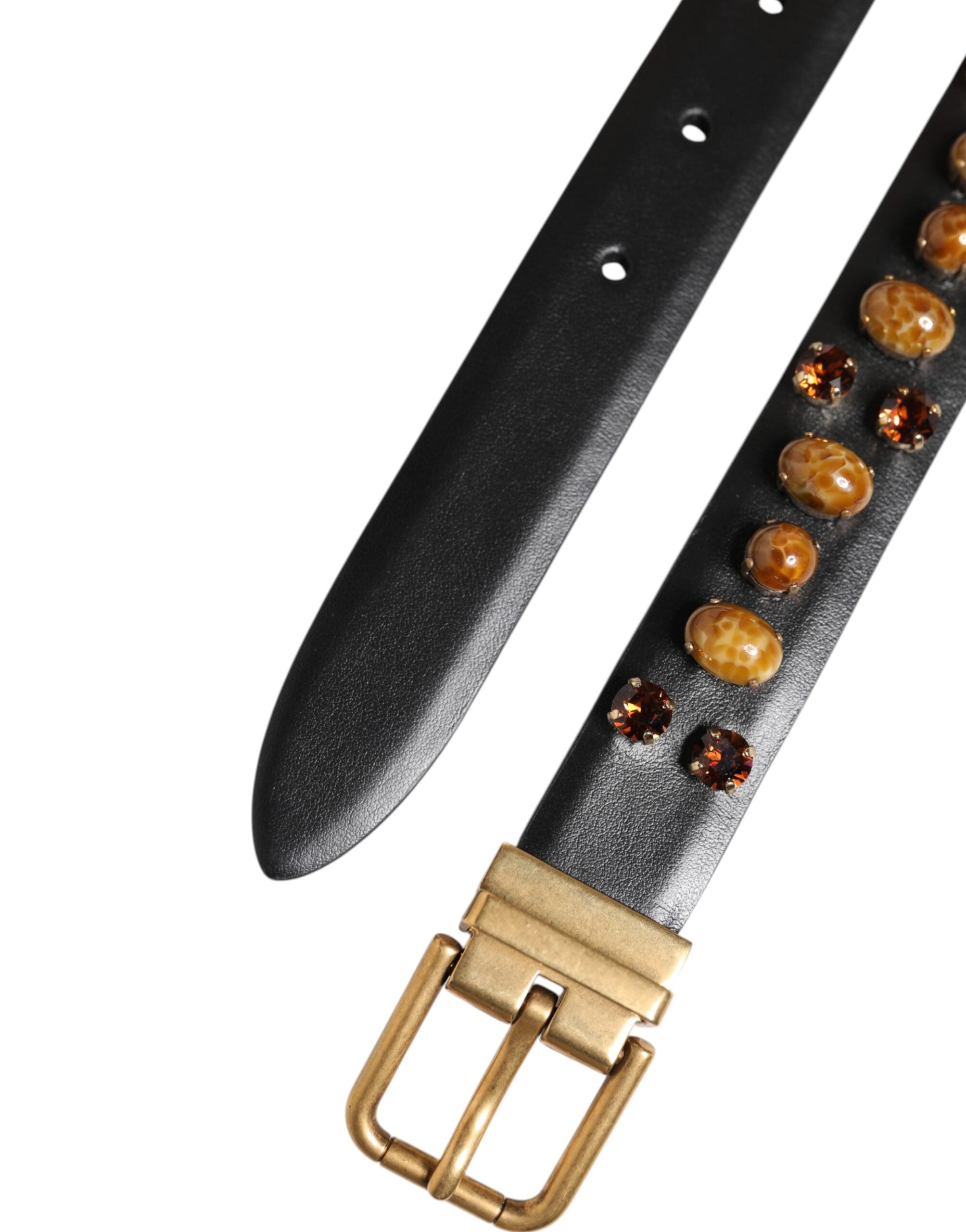 Dolce & Gabbana Black Leather Studded Gold Tone Buckle Belt Dolce & Gabbana