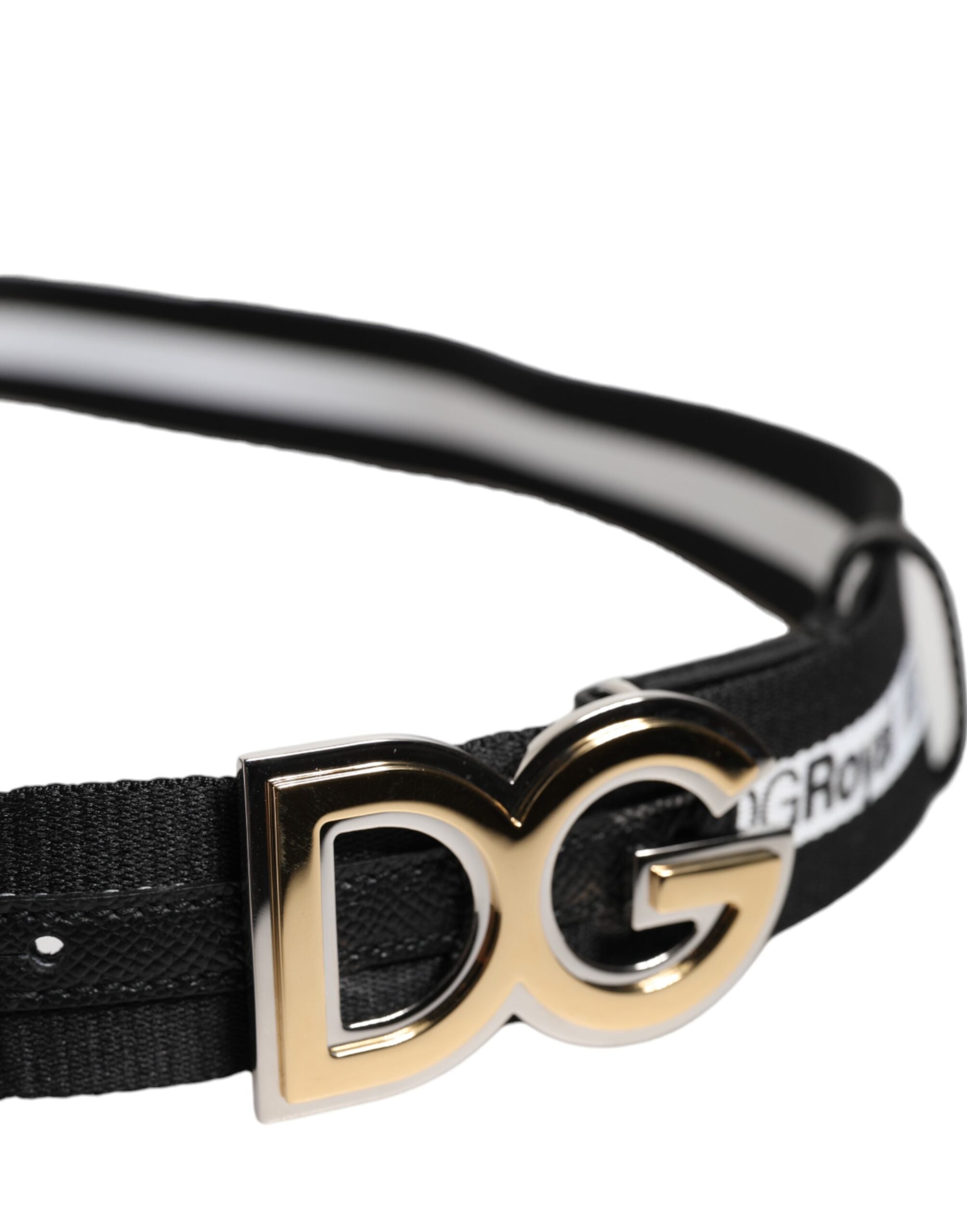 Dolce & Gabbana Black Cotton Metal DG Logo Gold Buckle Belt Dolce & Gabbana