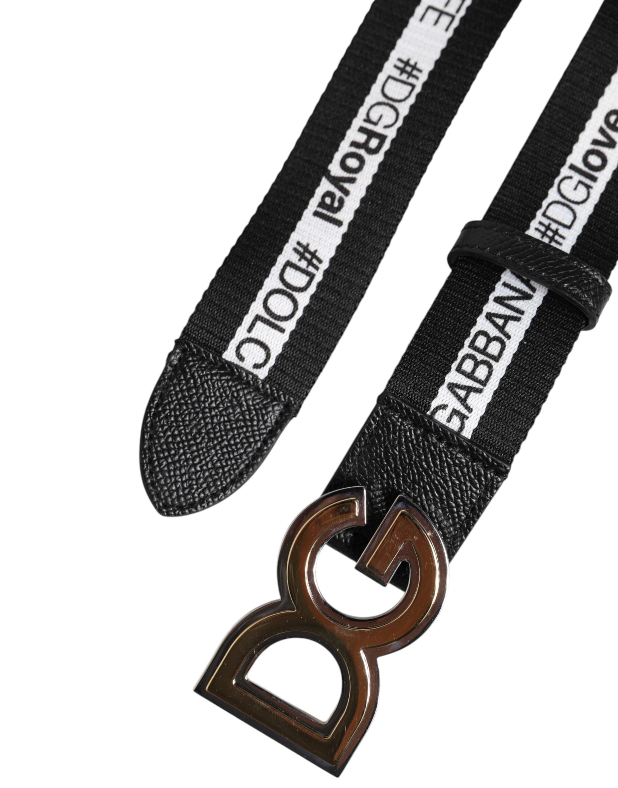 Dolce & Gabbana Black Cotton Metal DG Logo Gold Buckle Belt Dolce & Gabbana