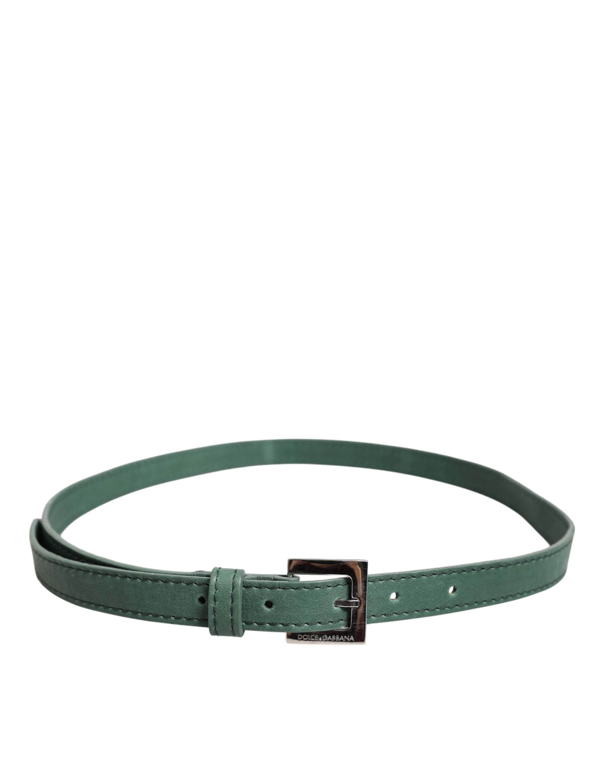 Dolce & Gabbana Dark Green Leather Silver Metal Buckle Belt Dolce & Gabbana