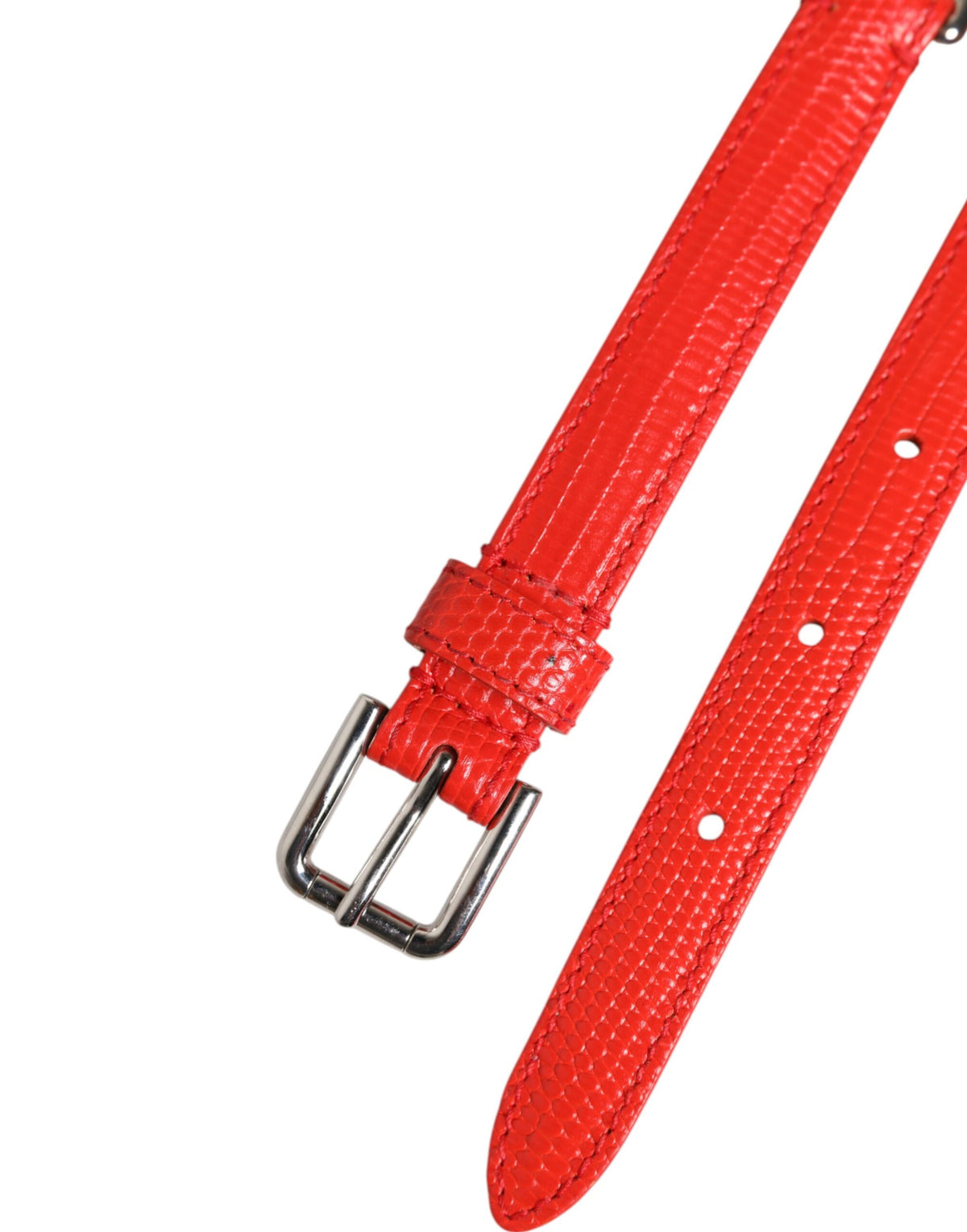 Dolce & Gabbana Red Leather Silver Chain Floral Cintura Belt