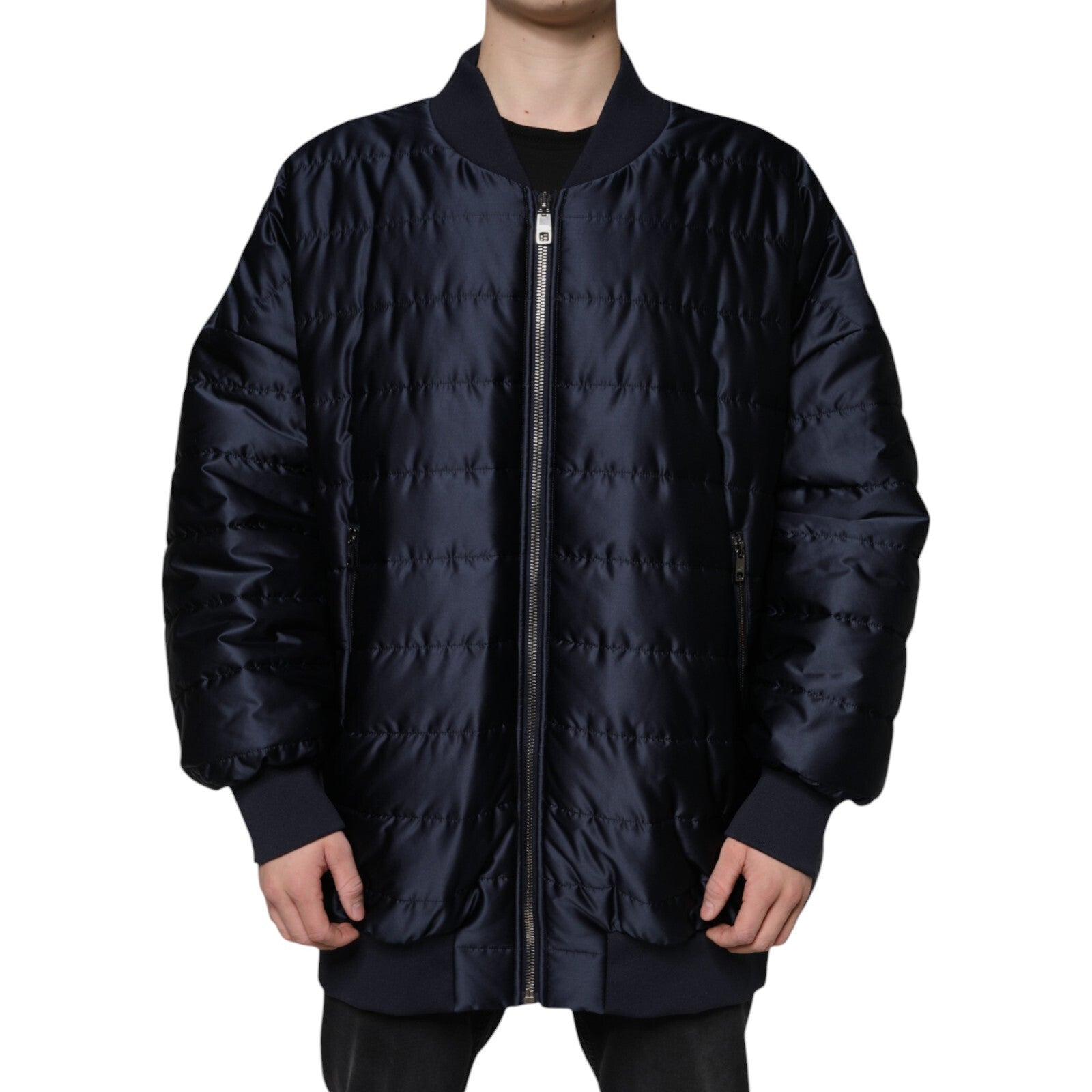 Dolce & Gabbana Dark Blue Quilted Full Zip Bomber Jacket Dolce & Gabbana