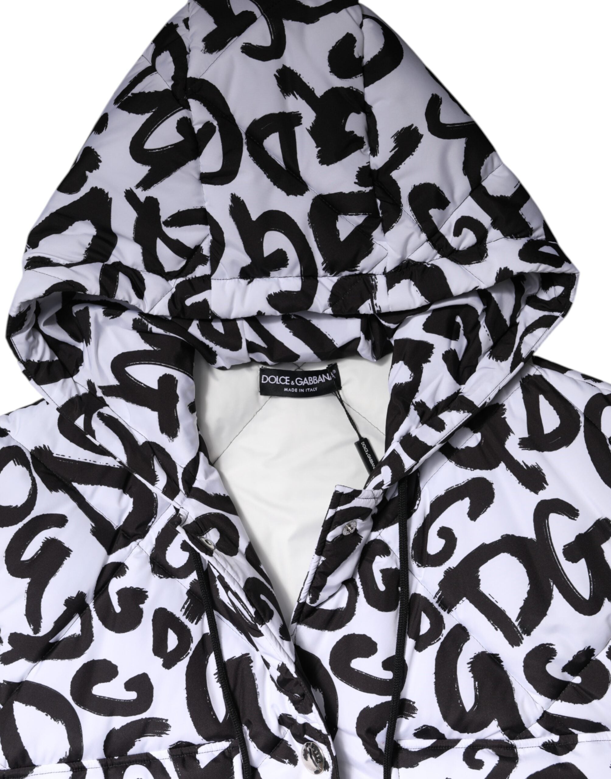 Dolce & Gabbana White DG Mania Hooded Sleeveless Puffer Jacket Dolce & Gabbana
