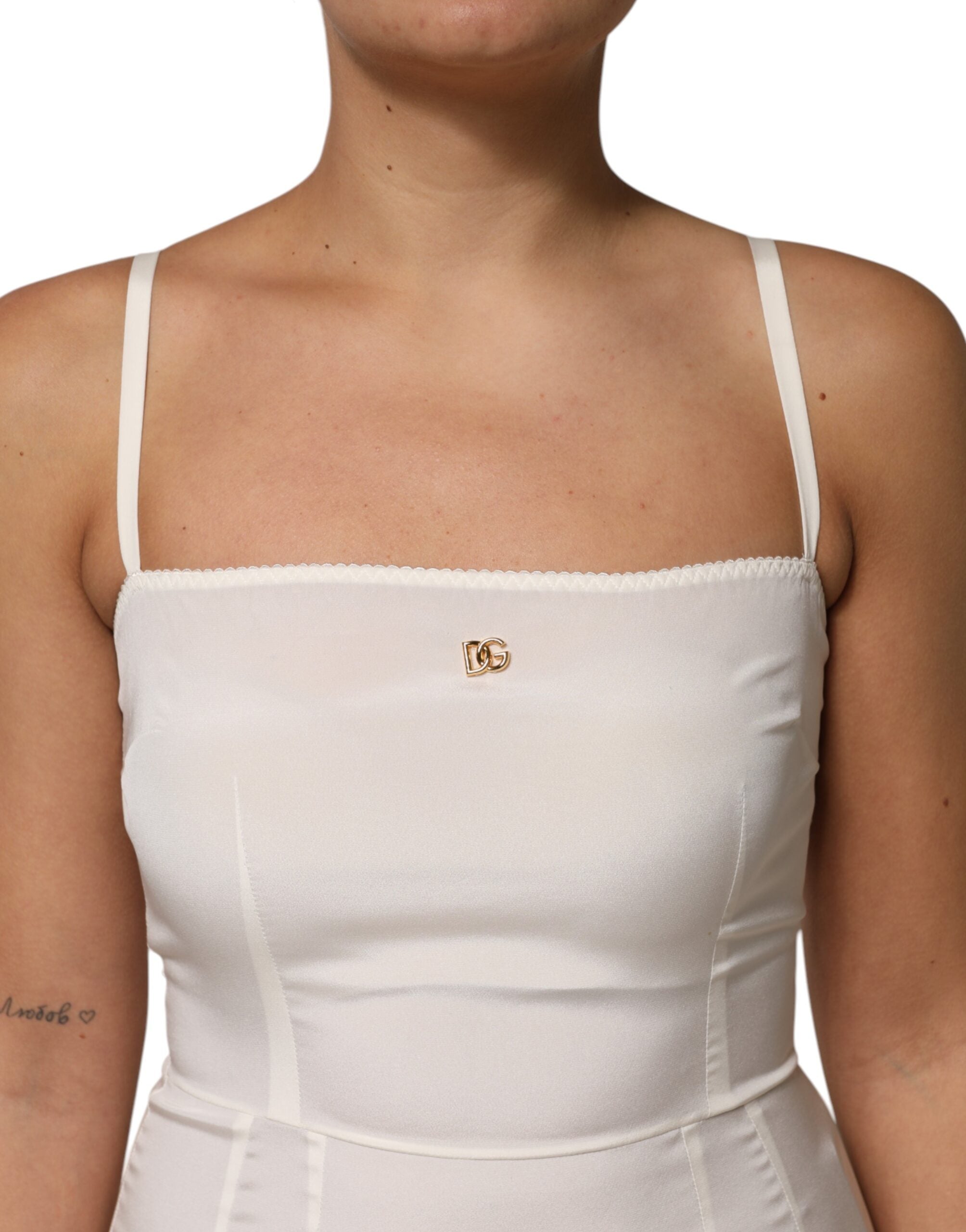 Dolce & Gabbana White Full Slip DG Logo Silk Dress Sleepwear Dolce & Gabbana